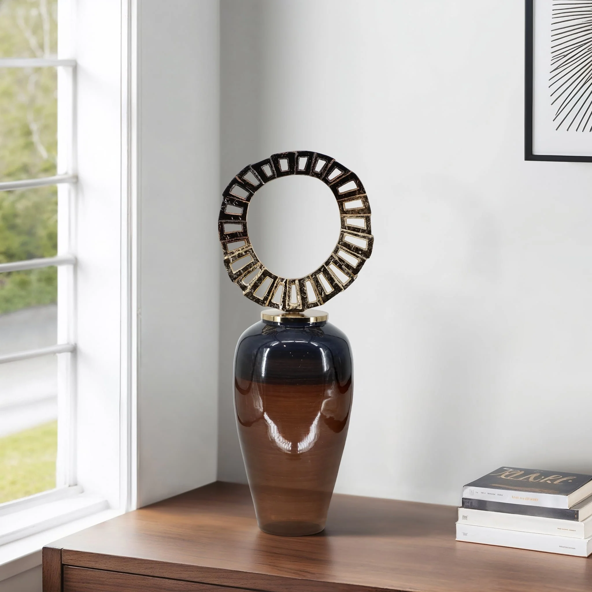Glass, 35" Vase With Crown Top, Brown - Image 11