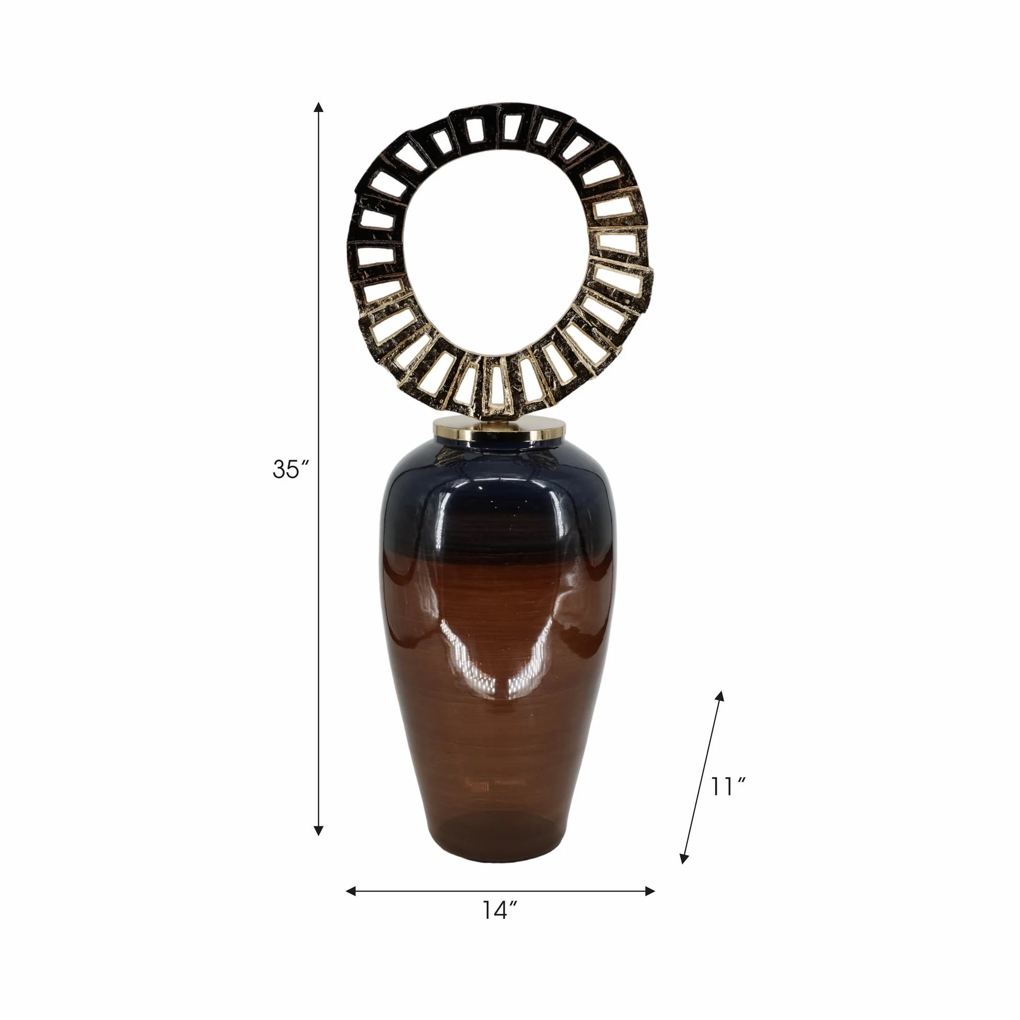 Glass, 35" Vase With Crown Top, Brown - Image 8