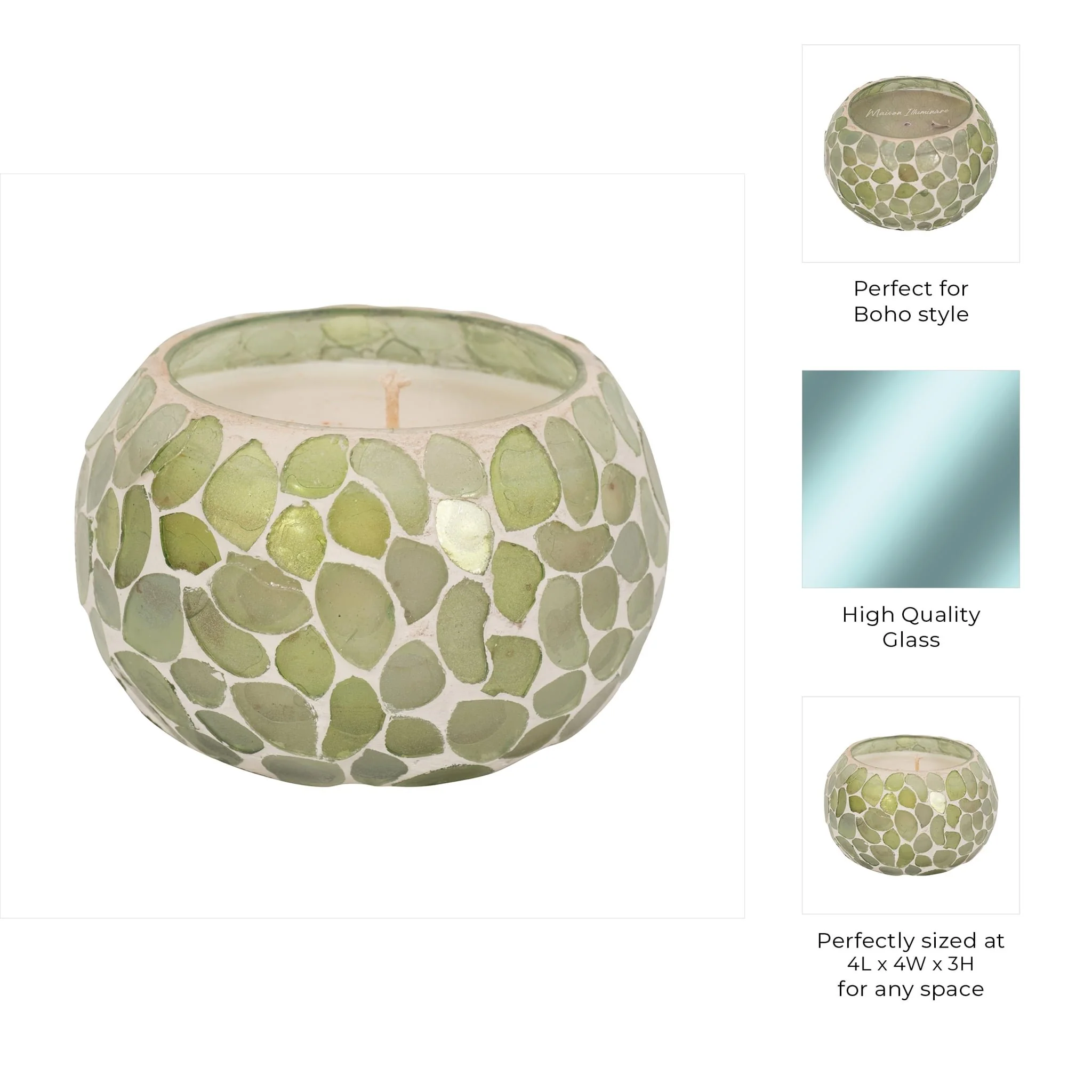 Glass, 4" 10 Oz Mosaic Scented Candle, Light Green - Image 10