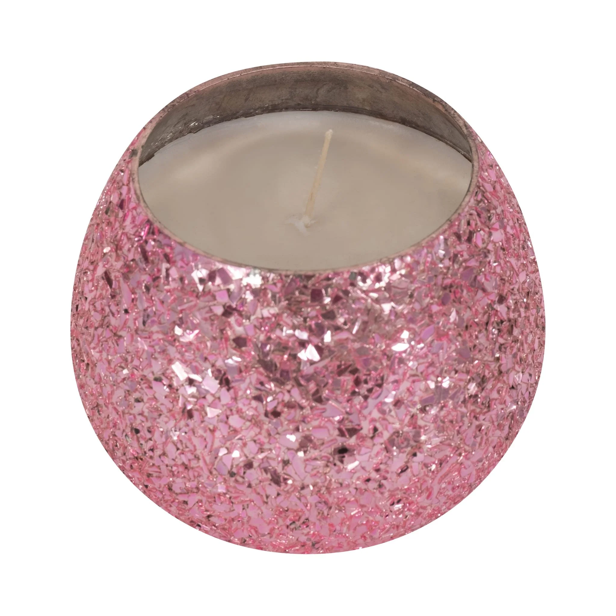Glass, 4" 11 Oz Crackled Scented Candle, Pink - Image 4