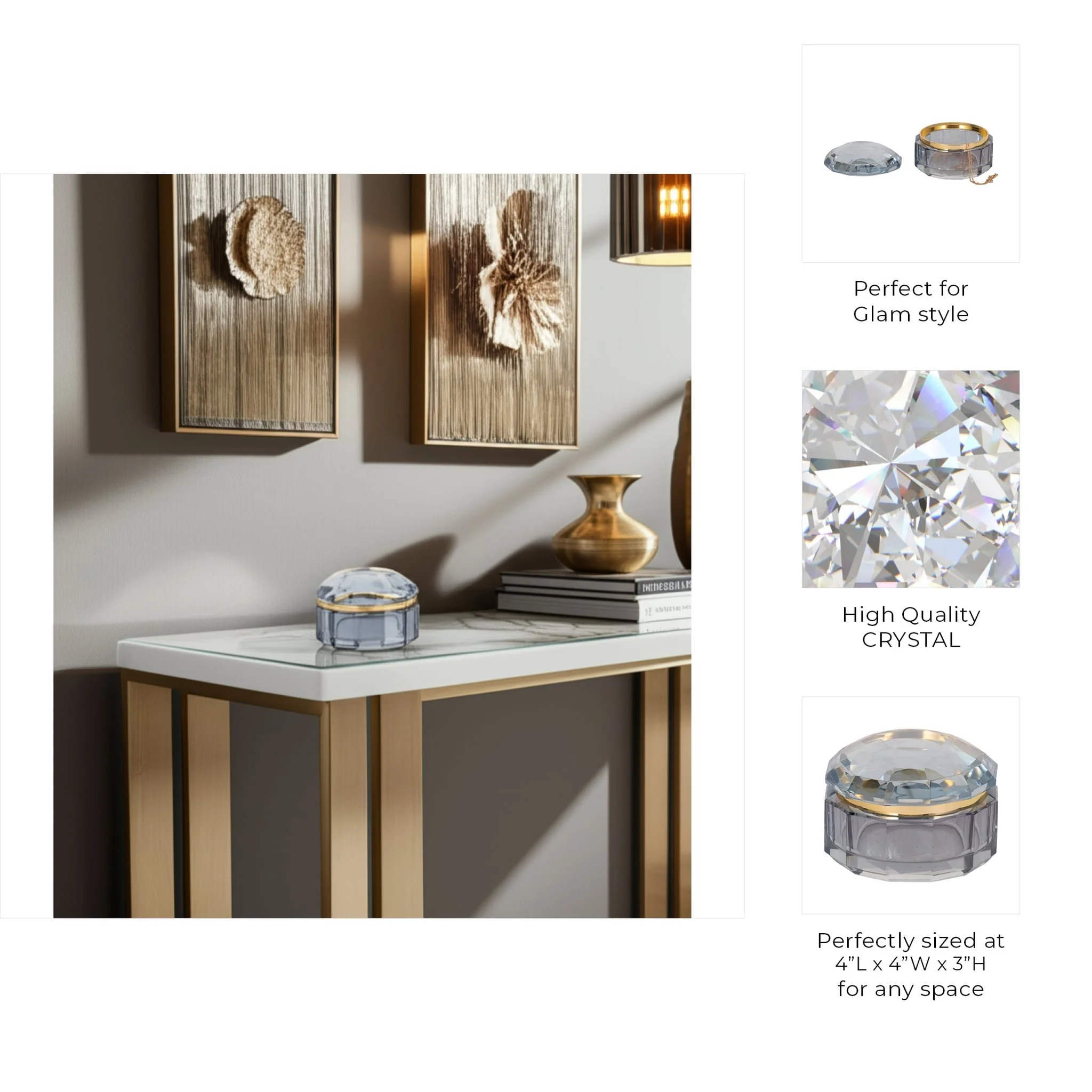 Glass, 4"d Trinket Box, Blue - Image 9