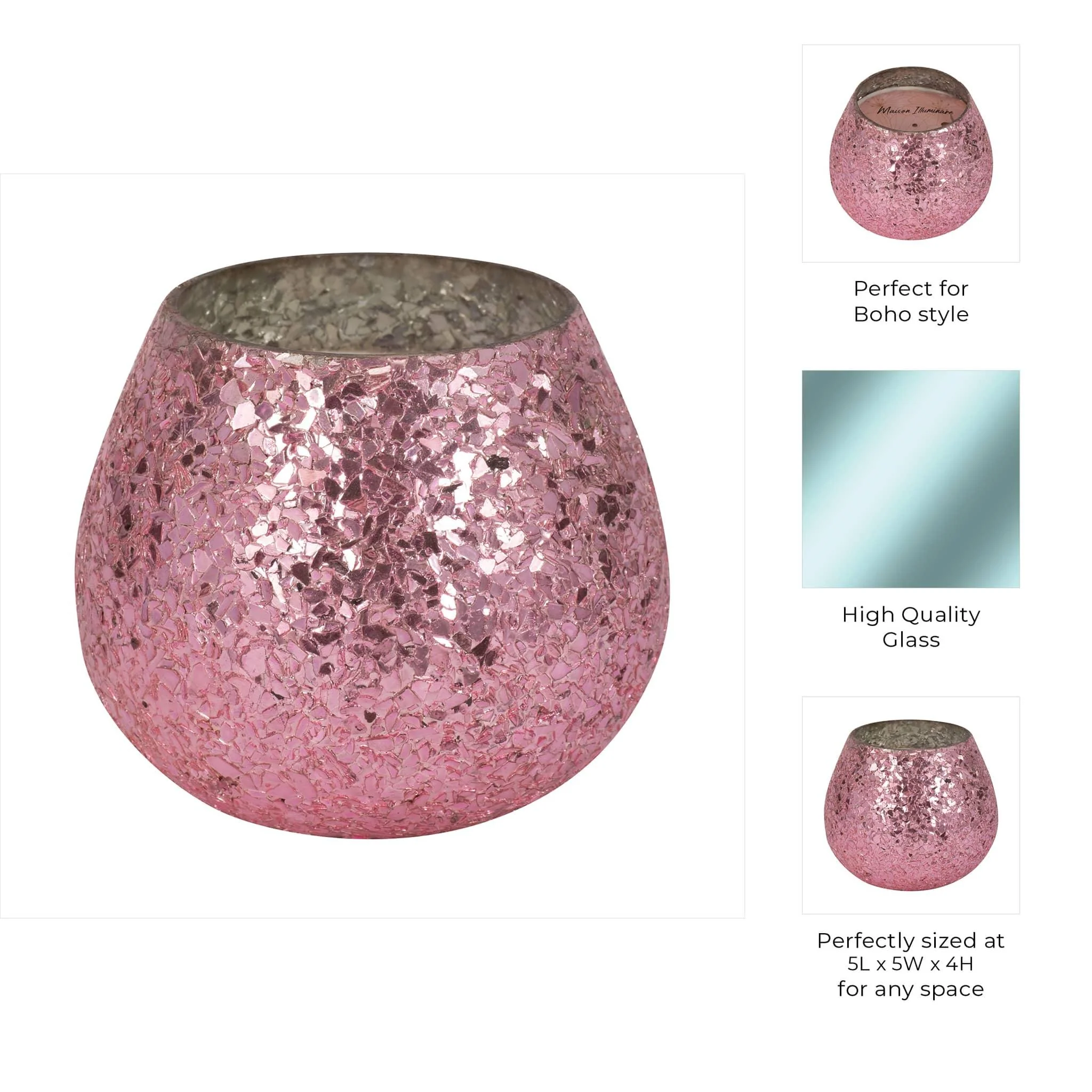 Glass, 5" 17 Oz Crackled Scented Candle, Pink - Image 10