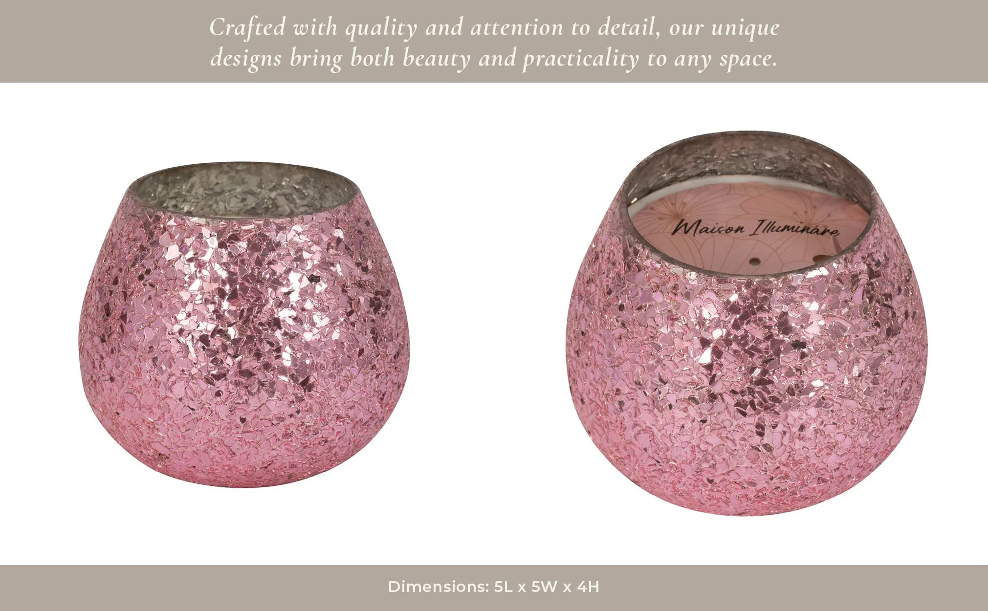 Glass, 5" 17 Oz Crackled Scented Candle, Pink - Image 14