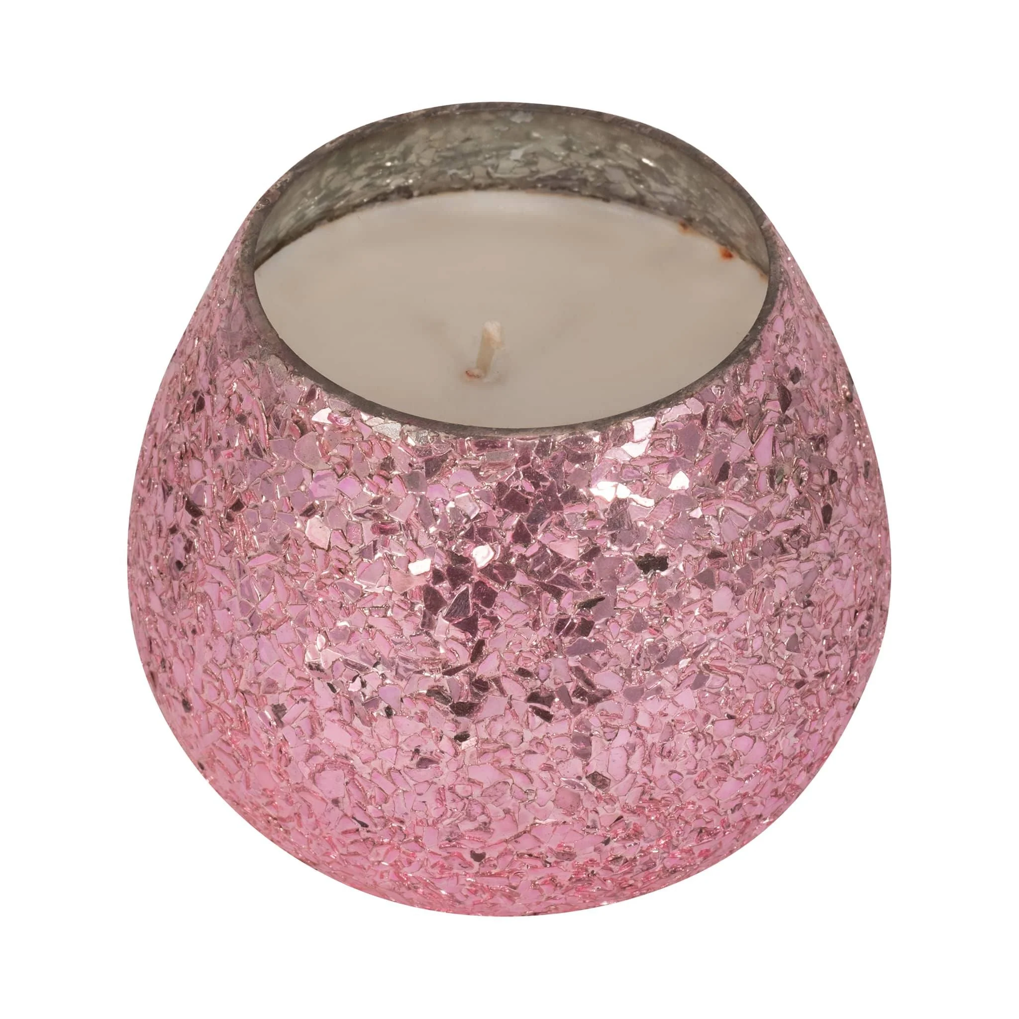 Glass, 5" 17 Oz Crackled Scented Candle, Pink - Image 4
