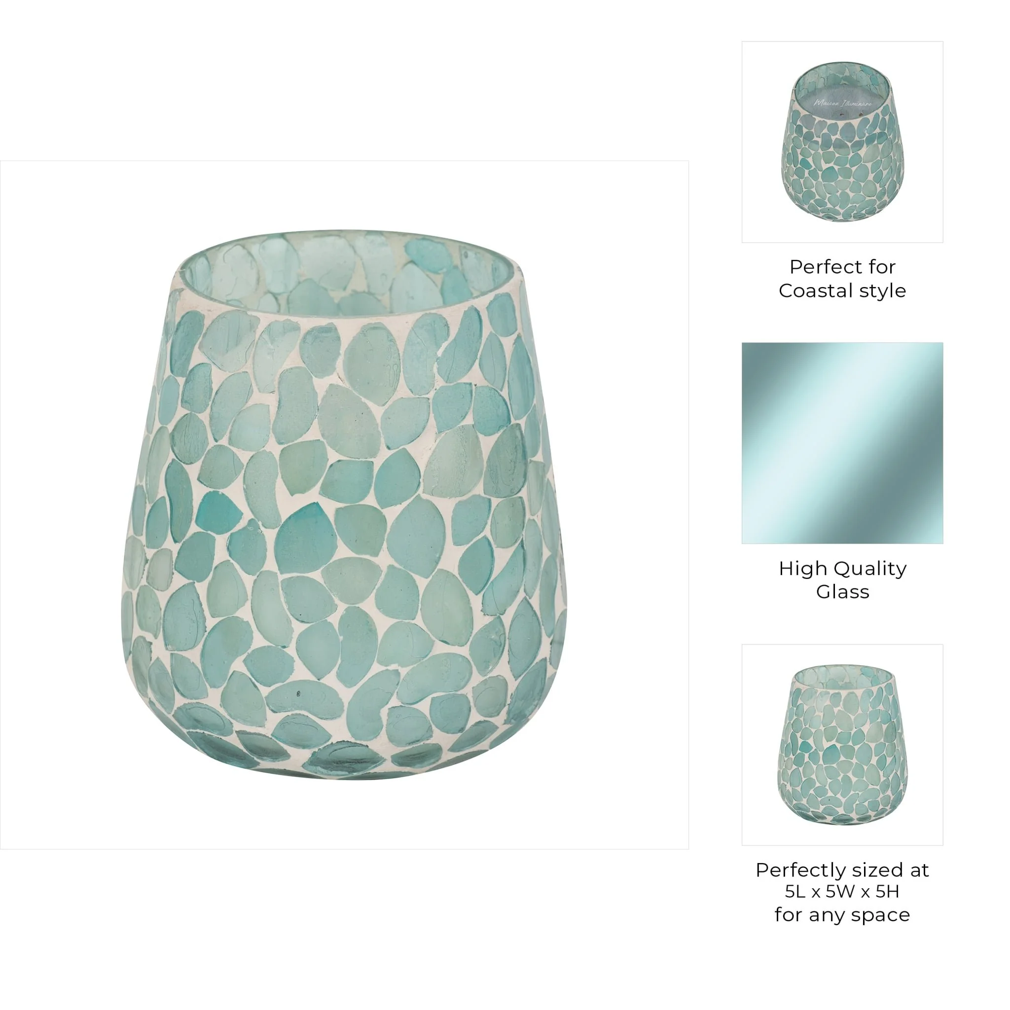 Glass, 5" 18 Oz Mosaic Scented Candle, Light Blue - Image 10