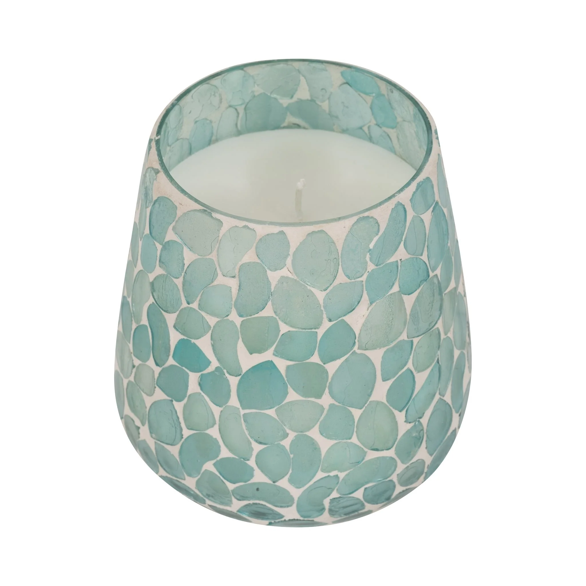 Glass, 5" 18 Oz Mosaic Scented Candle, Light Blue - Image 4