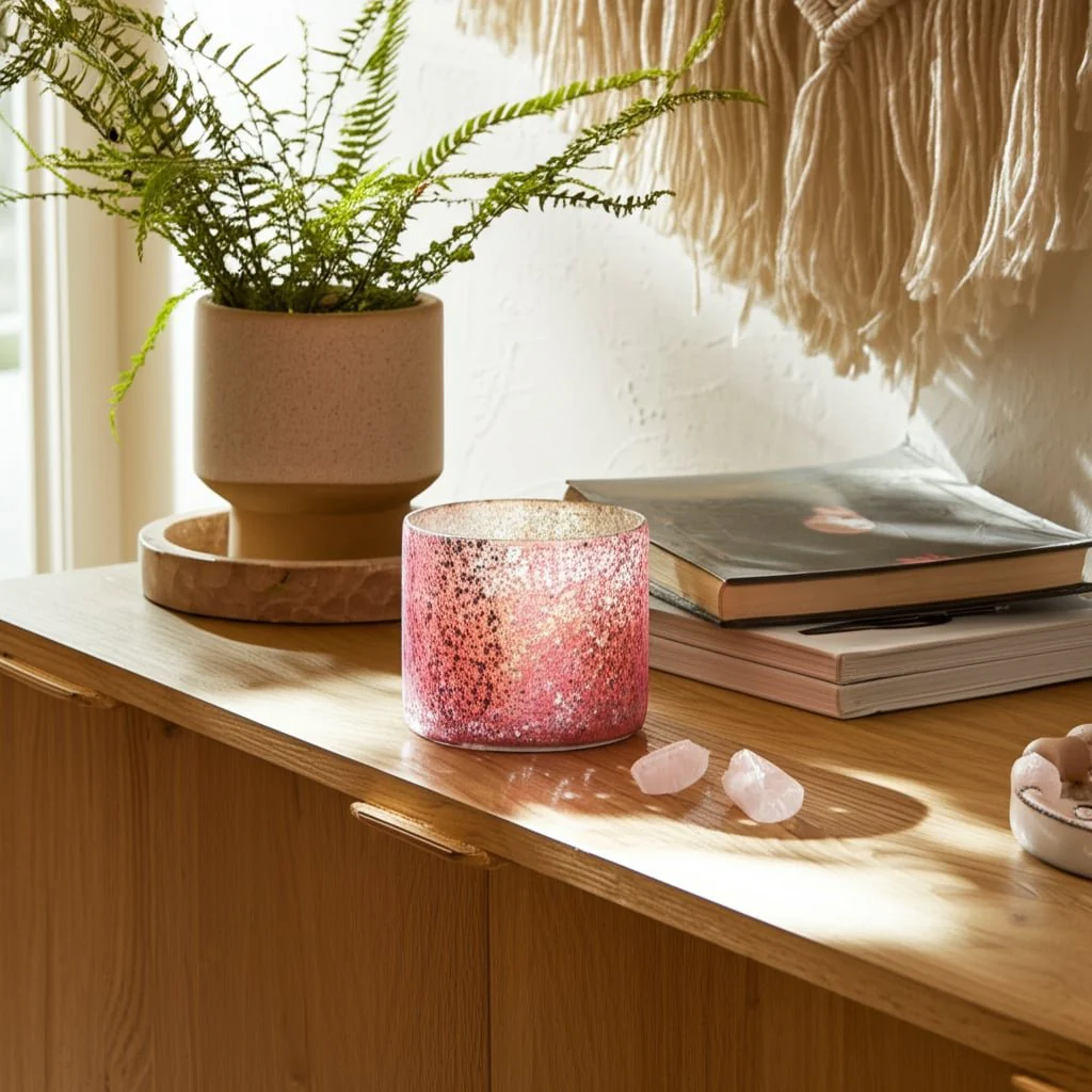 Glass, 5" 26 Oz Crackled Scented Candle, Pink - Image 11