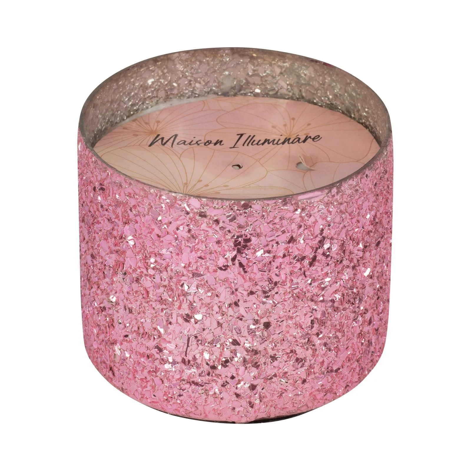 Glass, 5" 26 Oz Crackled Scented Candle, Pink - Image 2