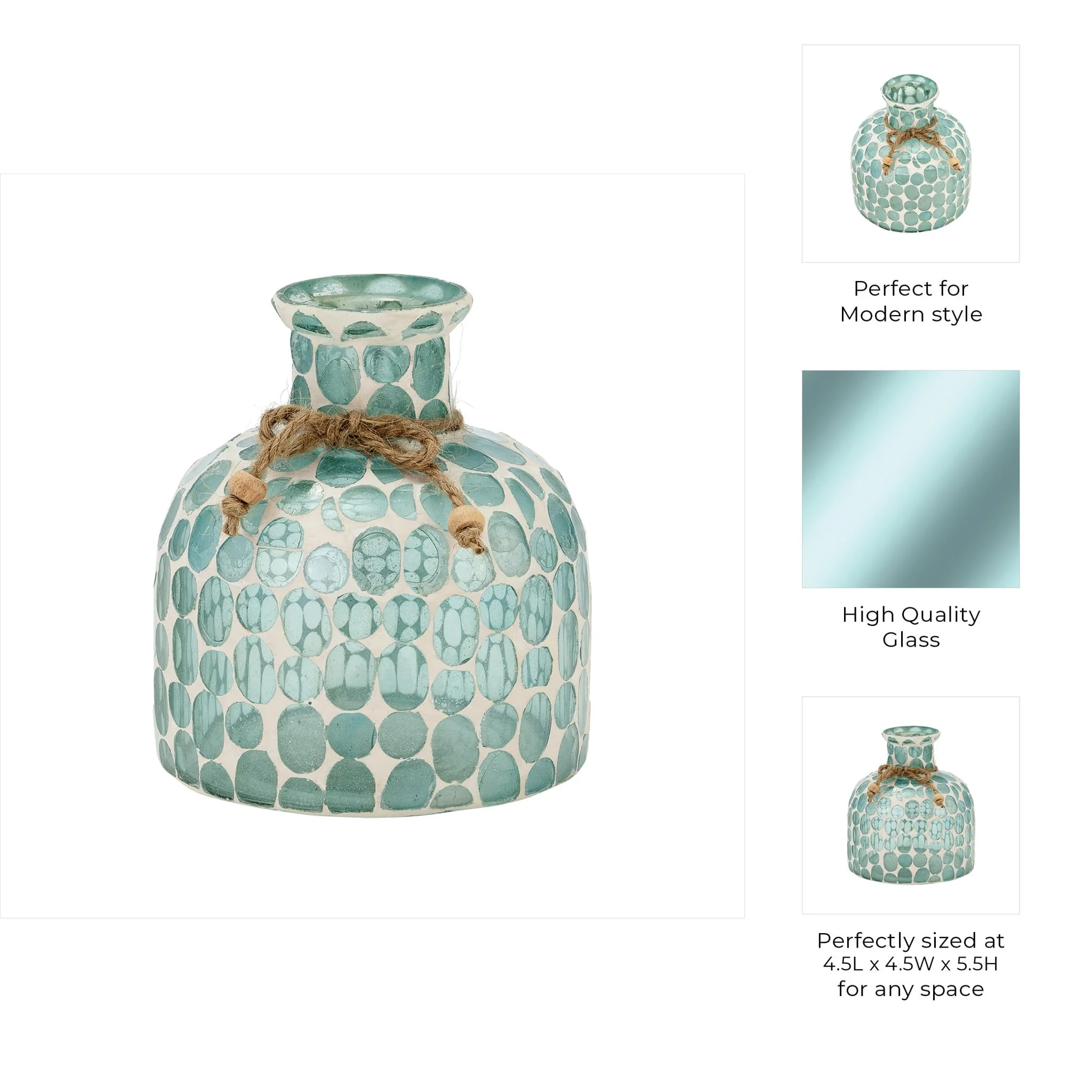 Glass, 5"h Mosaic Vase, Blue - Image 8