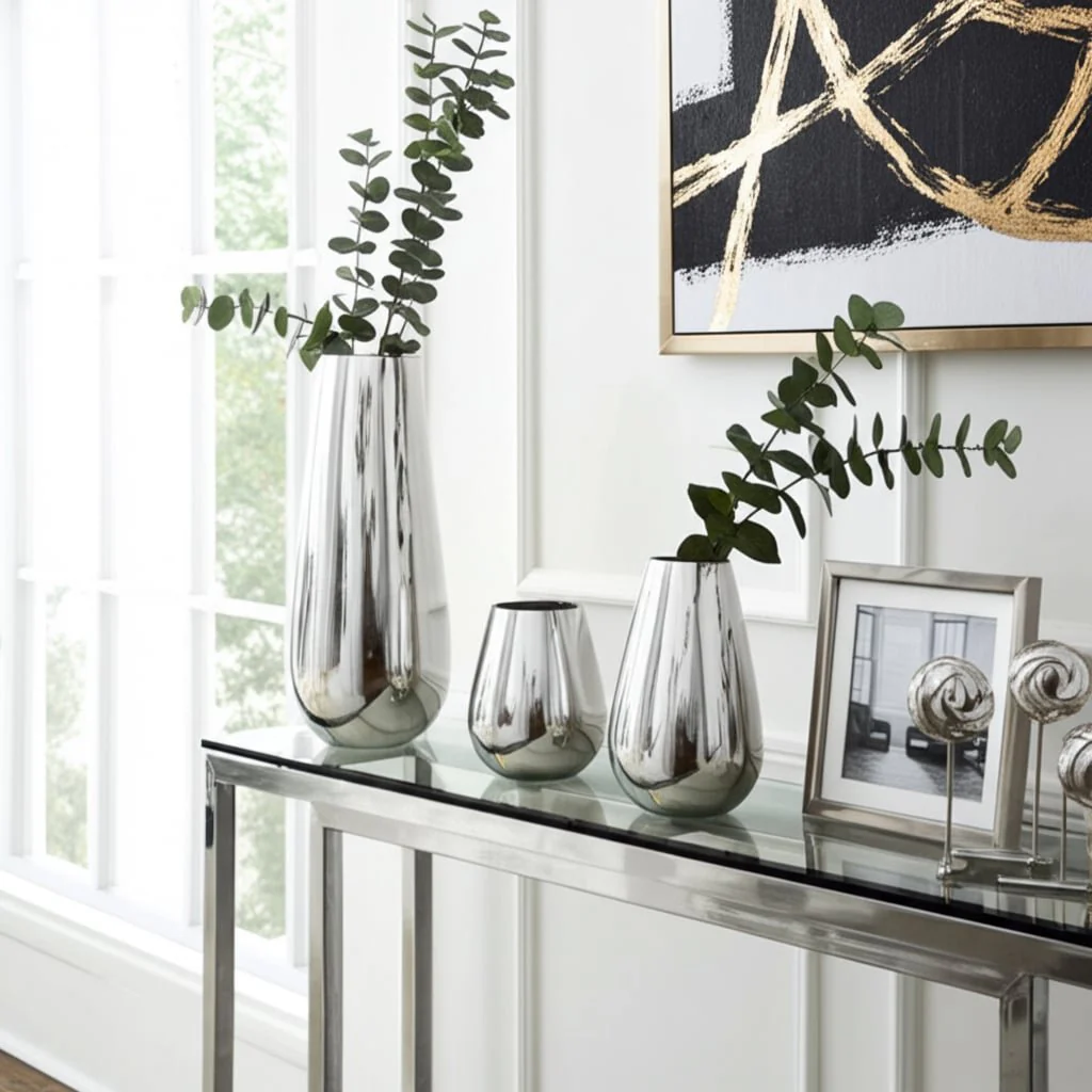 Glass 6"h Metallic Vase, Silver - Image 12