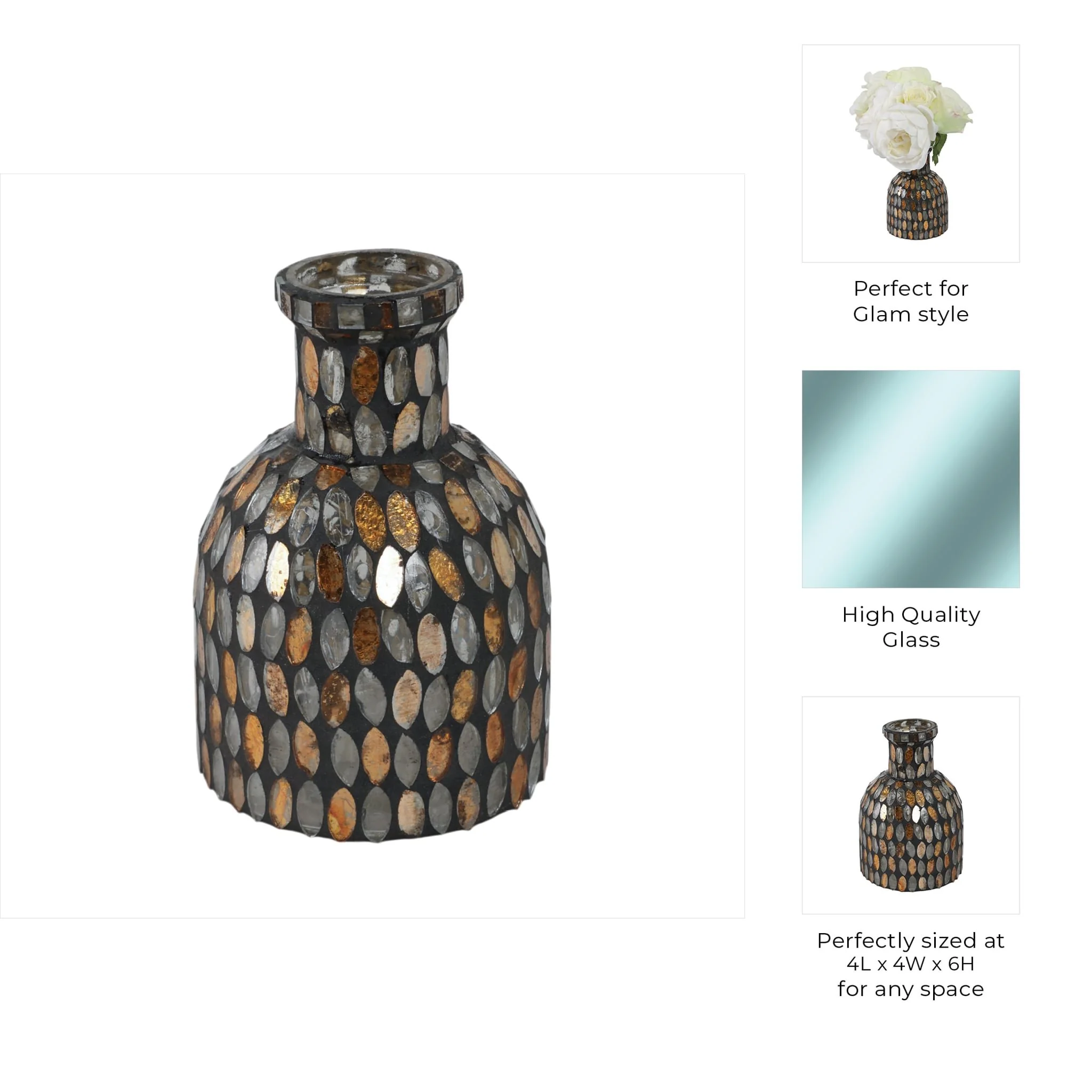 Glass, 6"h Mosaic Vase, Copper - Image 9