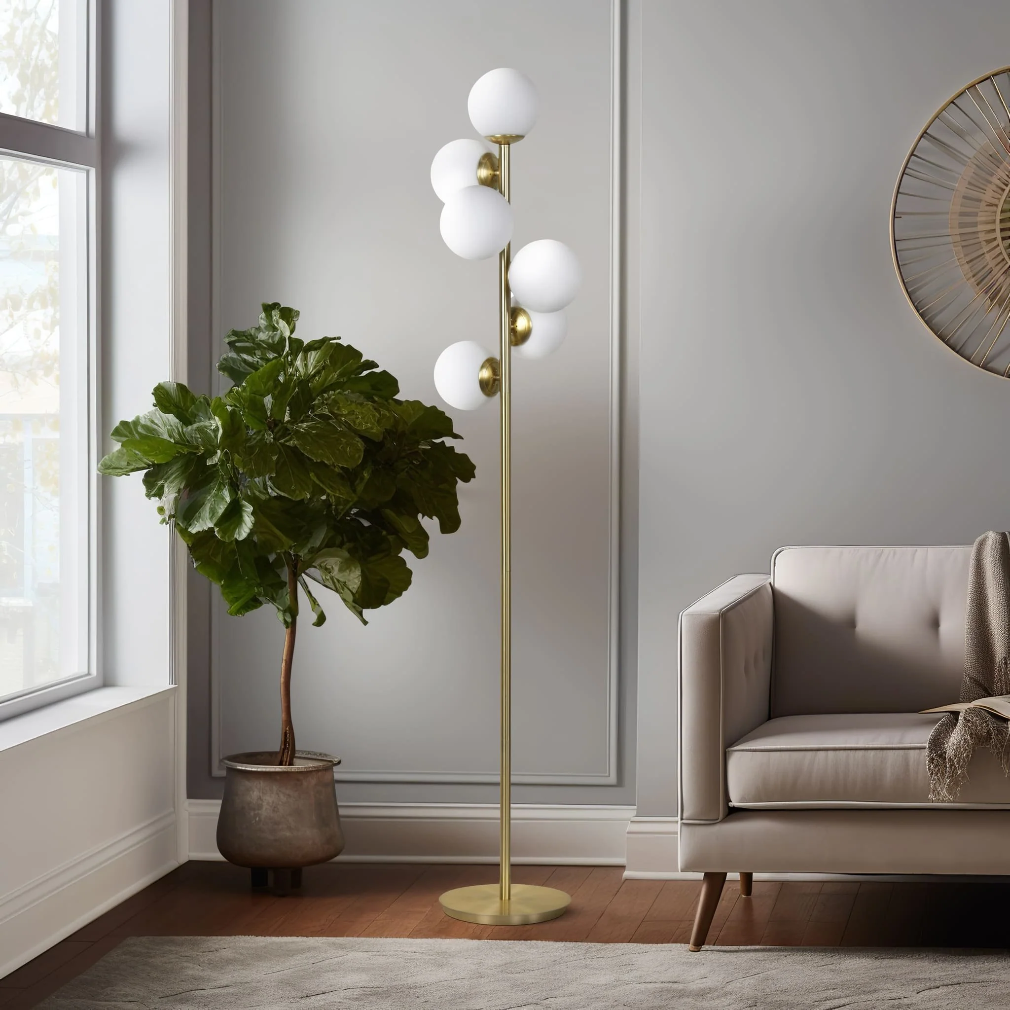Glass 72" Frosted Globe Floor Lamp, Gold - Image 10