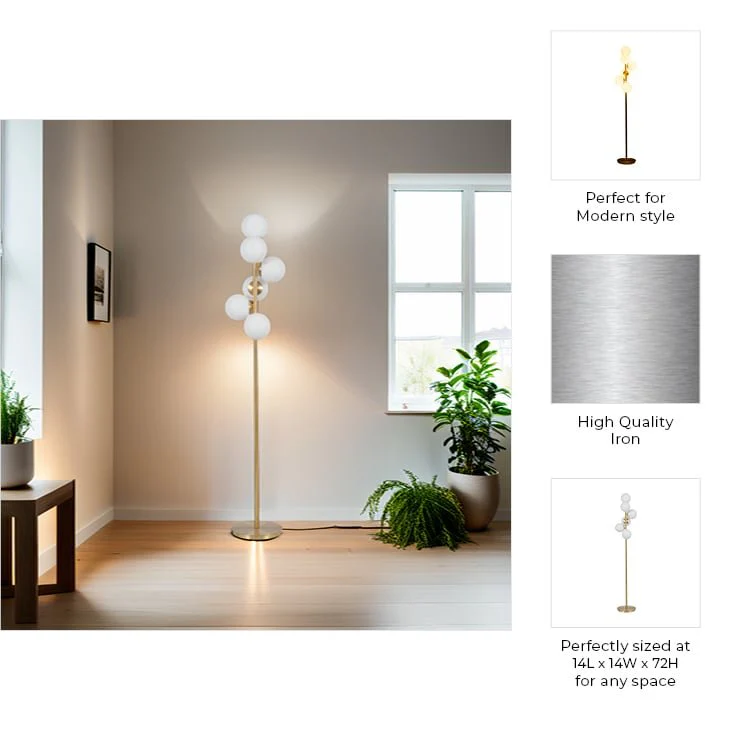 Glass 72" Frosted Globe Floor Lamp, Gold - Image 9