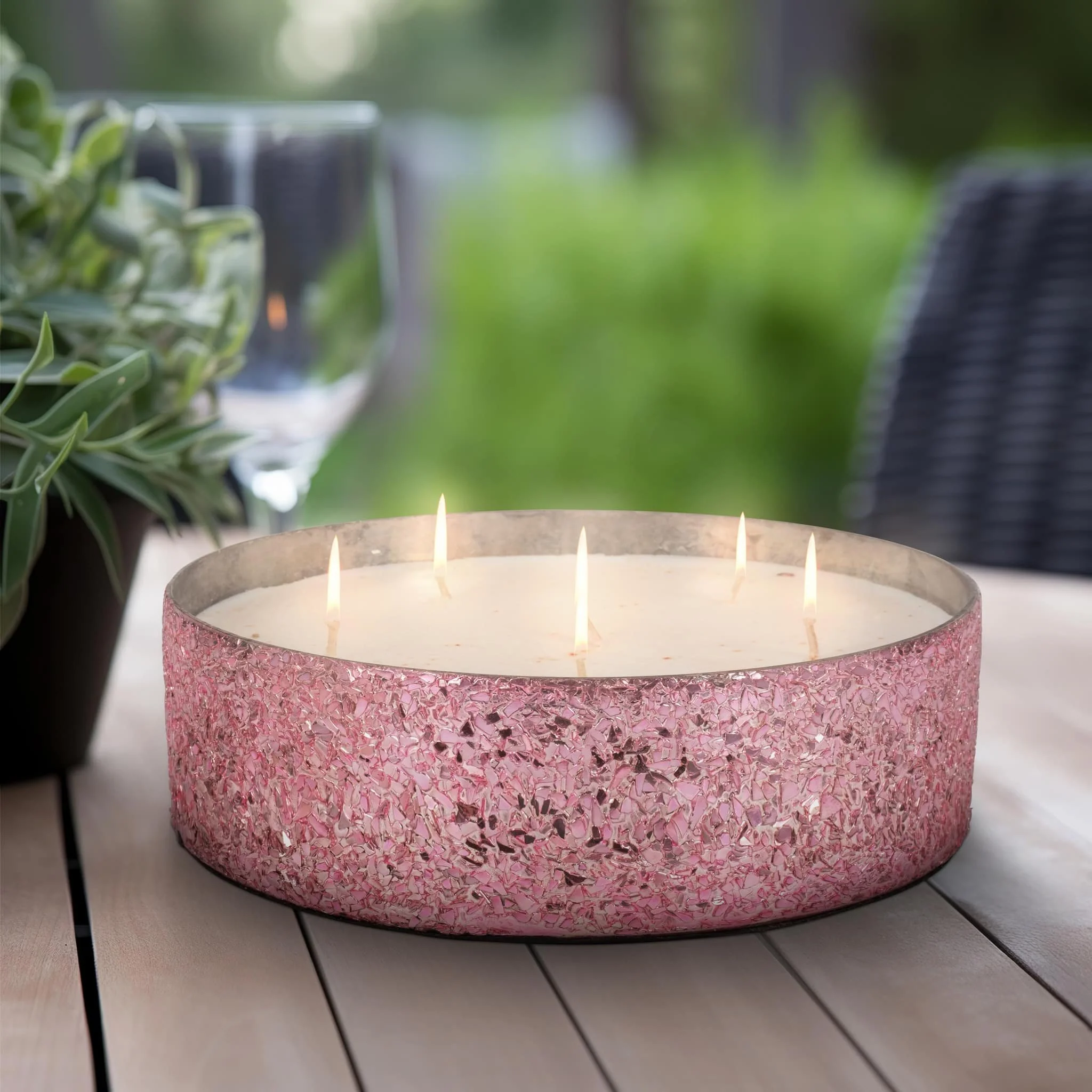 Glass, 8" 49 Oz Crackled Bowl Scented Candle, Pink - Image 11