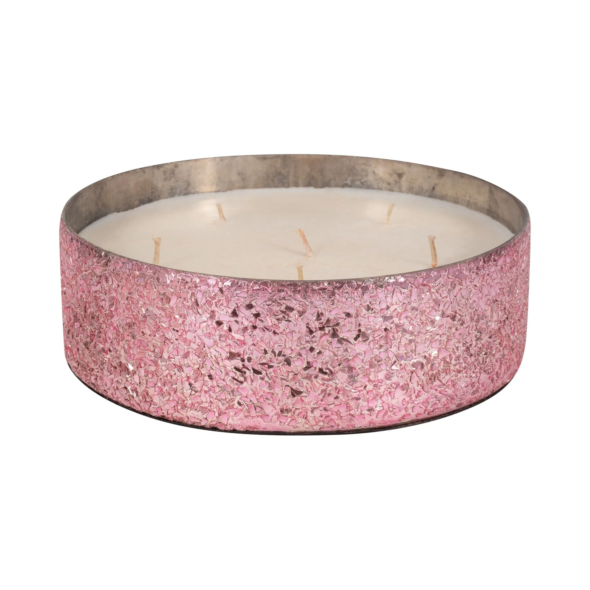 Glass, 8" 49 Oz Crackled Bowl Scented Candle, Pink - Image 3