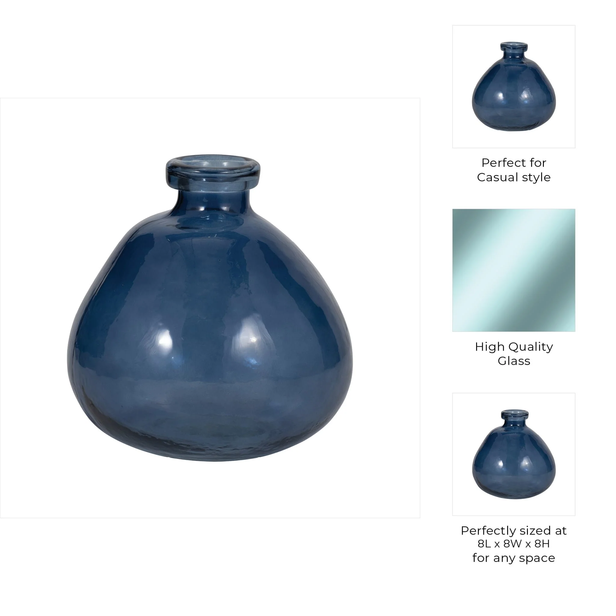 Glass, 8" Balloon Vase, Blue - Image 9