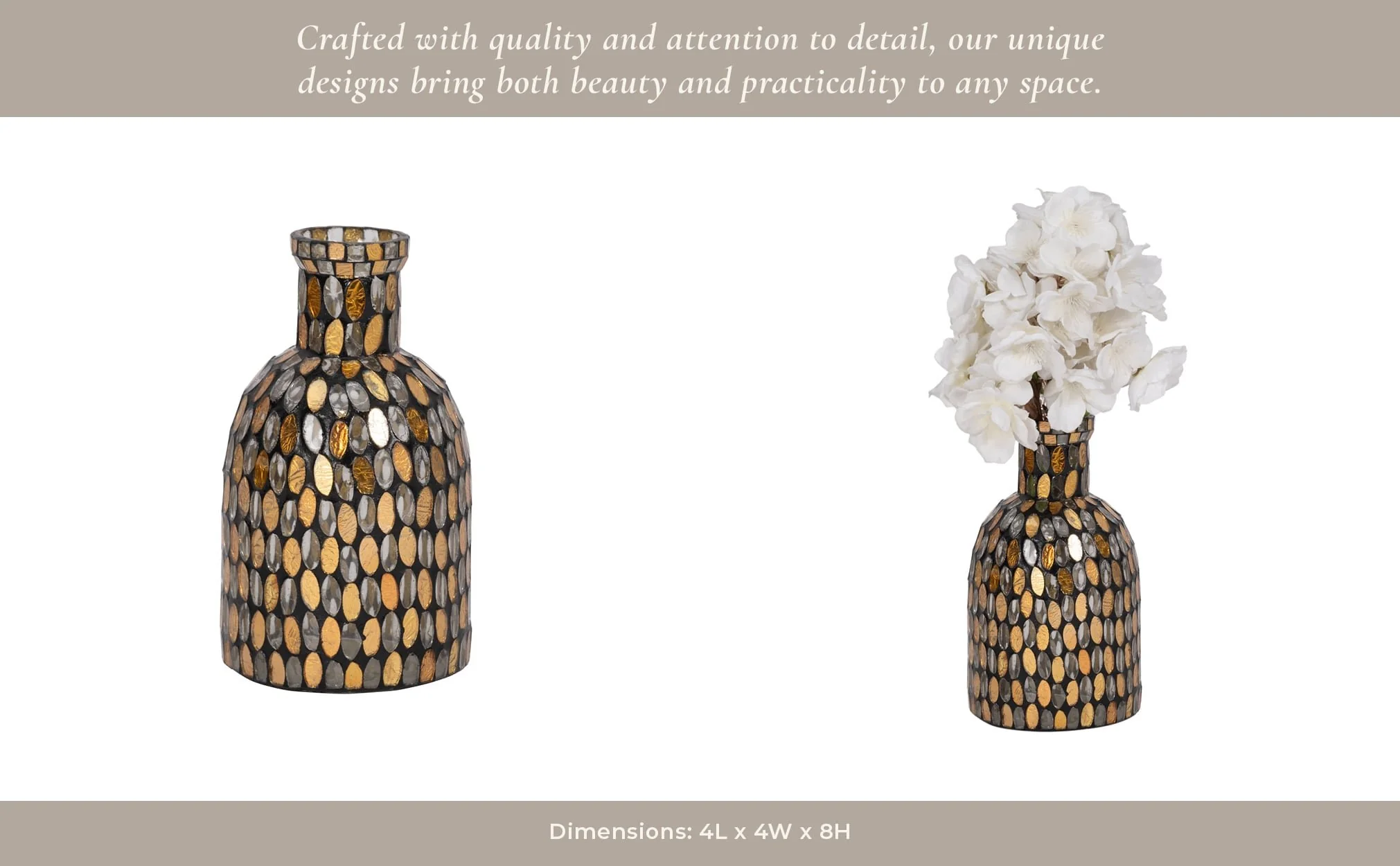 Glass, 8"h Mosaic Vase, Copper - Image 11