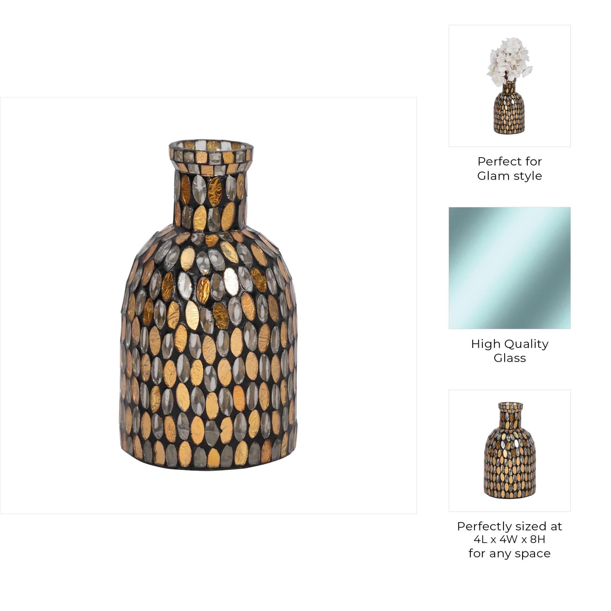 Glass, 8"h Mosaic Vase, Copper - Image 8