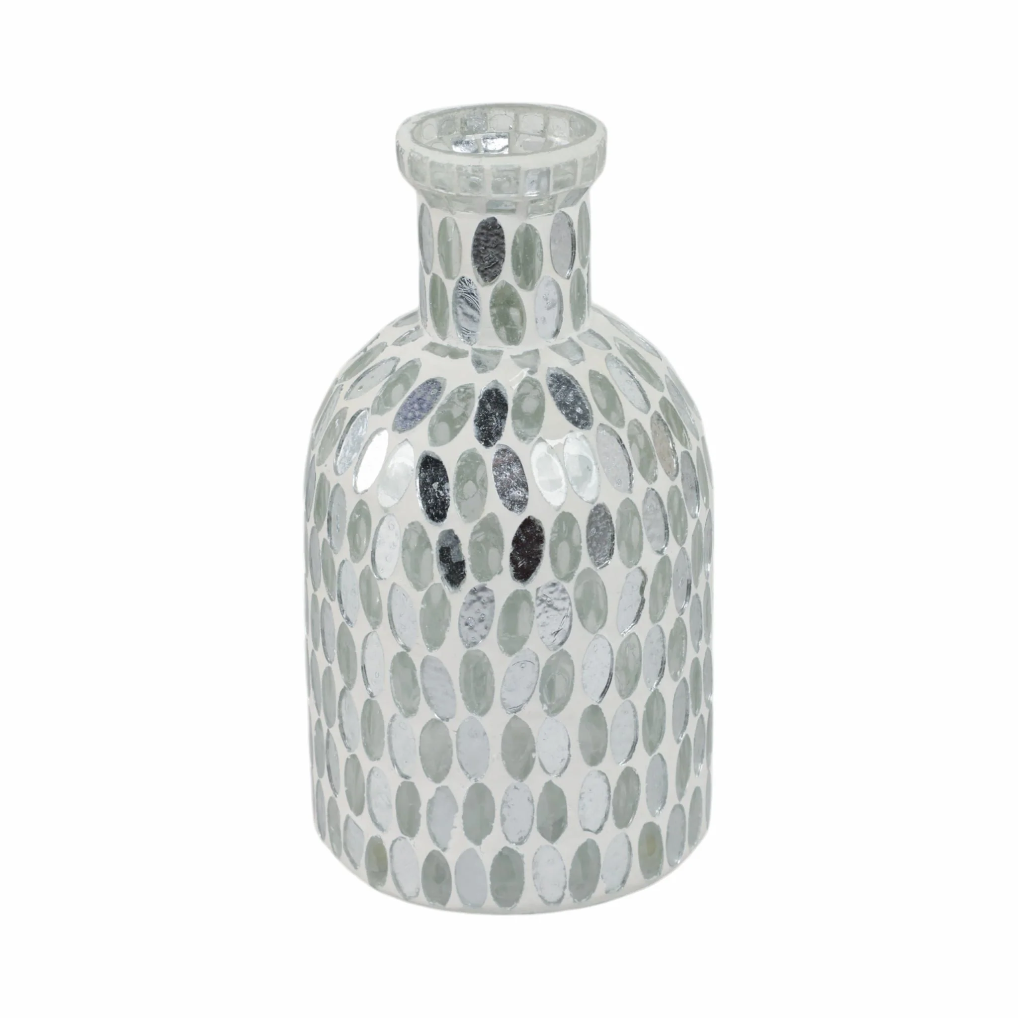 Glass, 8"h Mosaic Vase, White - Image 3