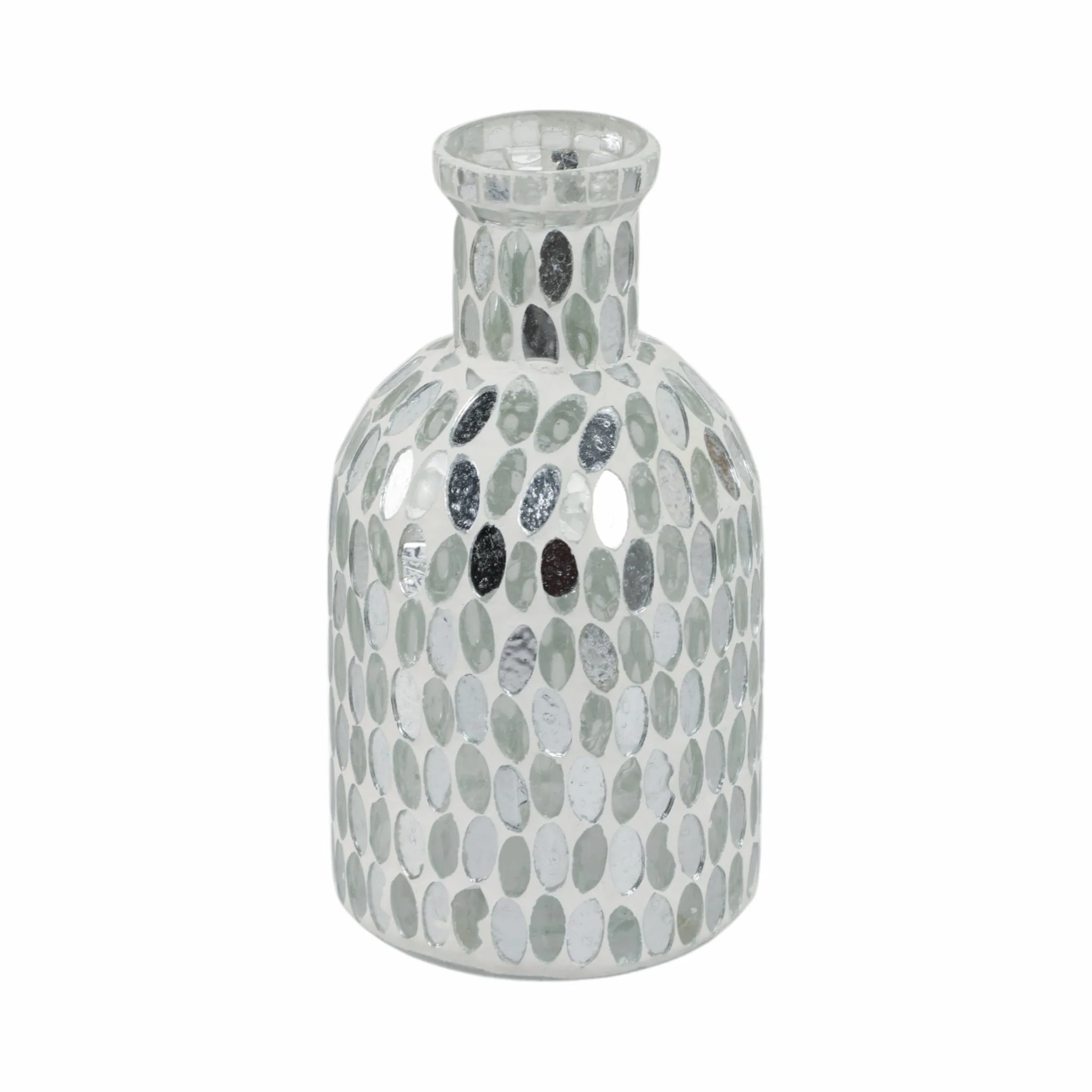Glass, 8"h Mosaic Vase, White - Image 4