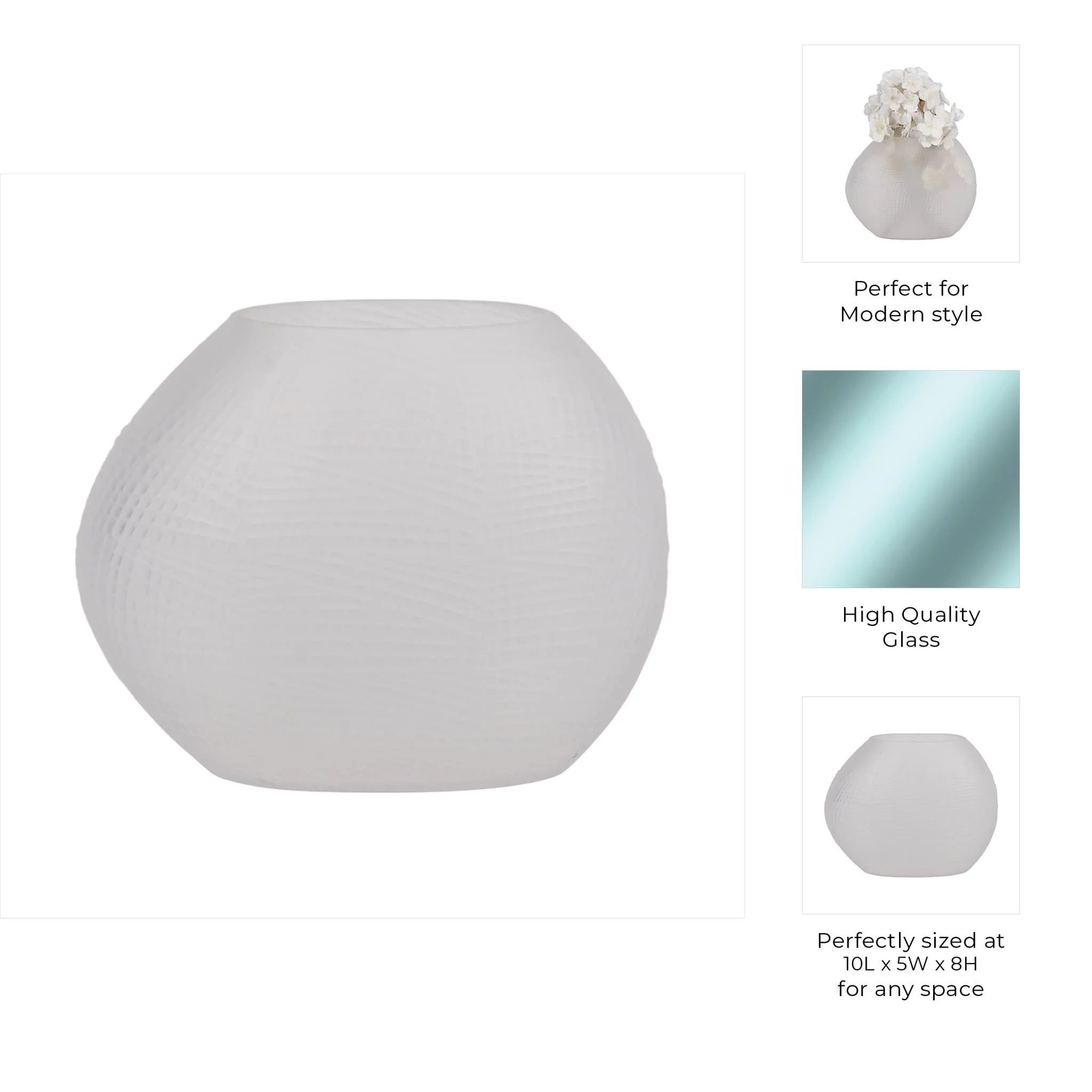 Glass 8"h Textured Vase, Frosted White - Image 10