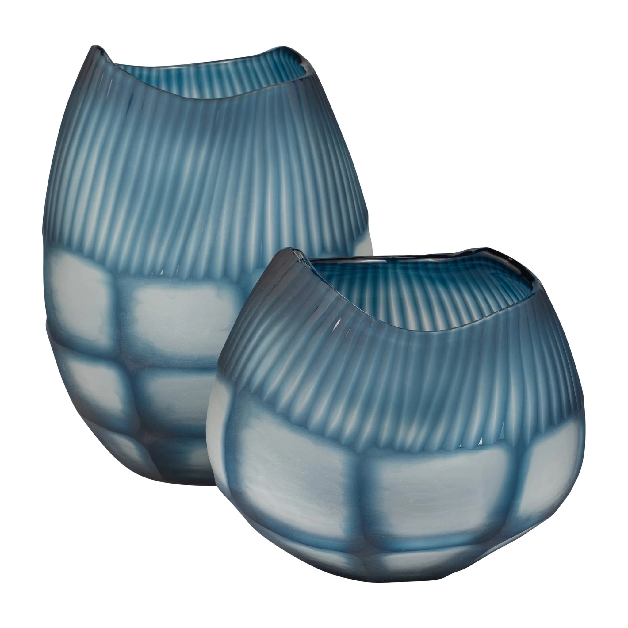 Glass, 9" Carved Bowl Blue - Image 10