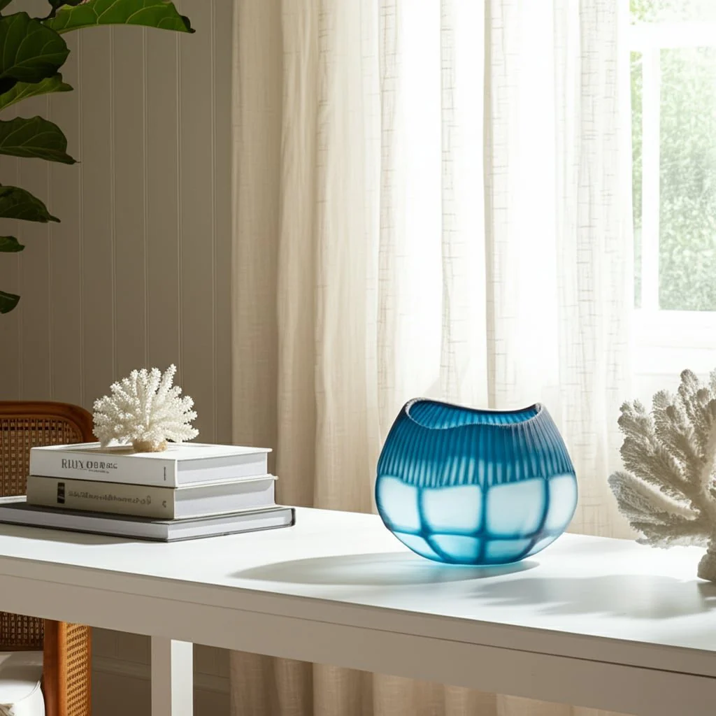 Glass, 9" Carved Bowl Blue - Image 11