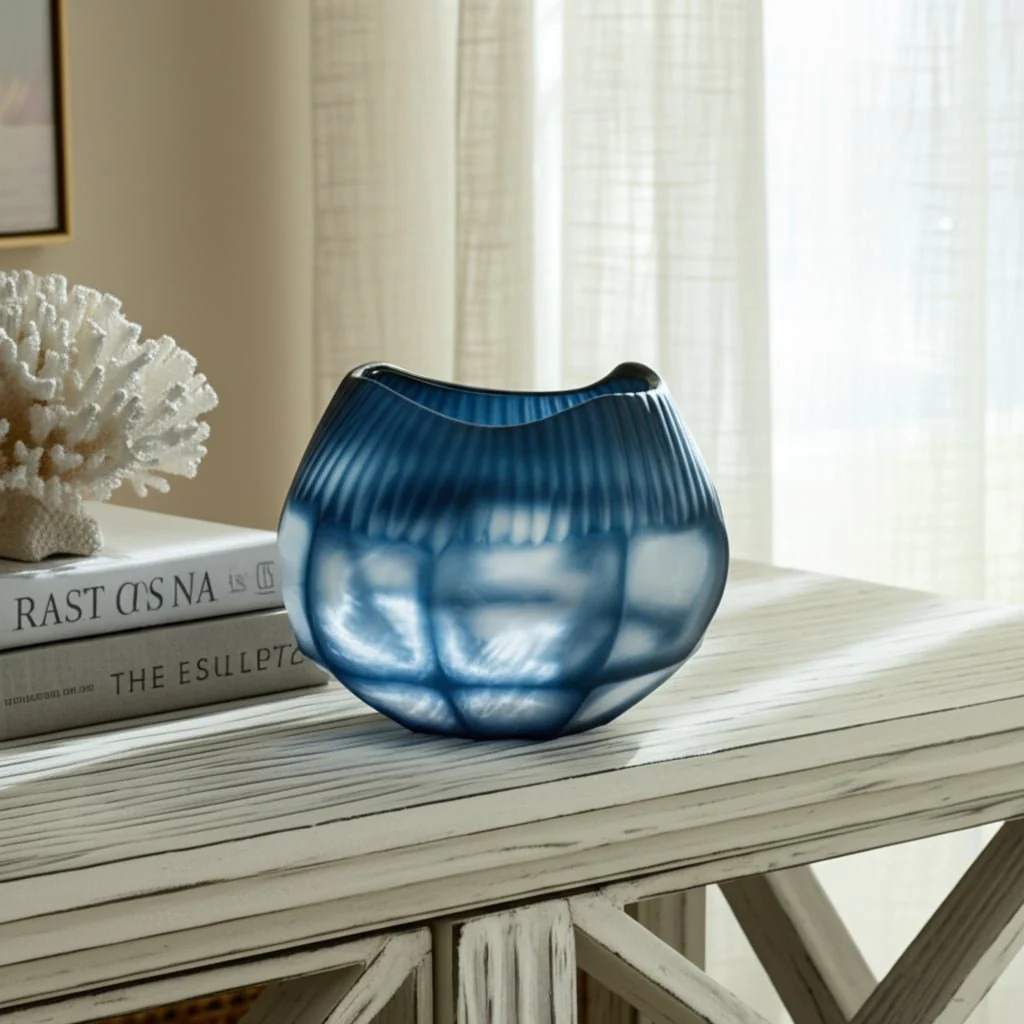 Glass, 9" Carved Bowl Blue - Image 12