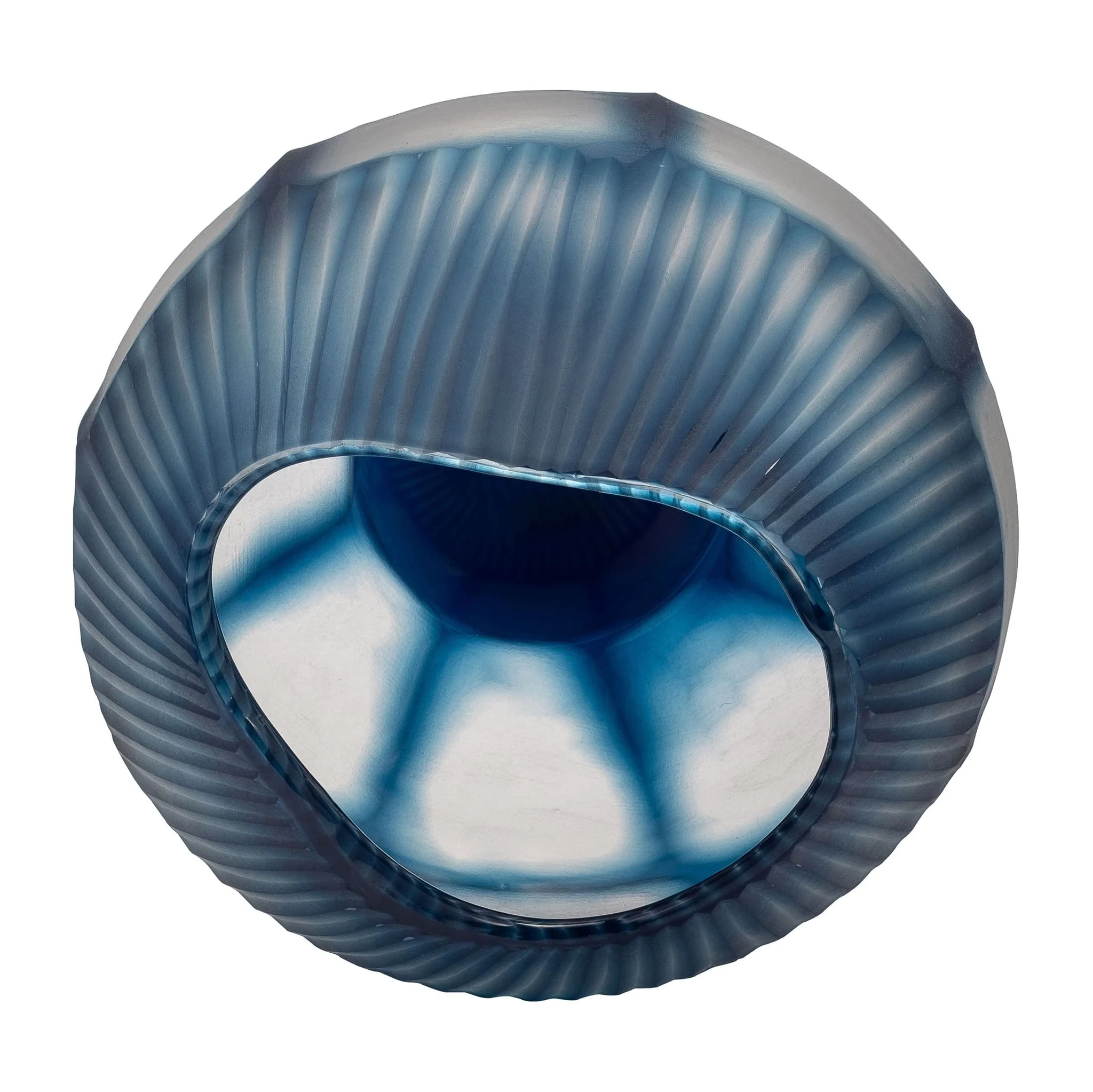 Glass, 9" Carved Bowl Blue - Image 6
