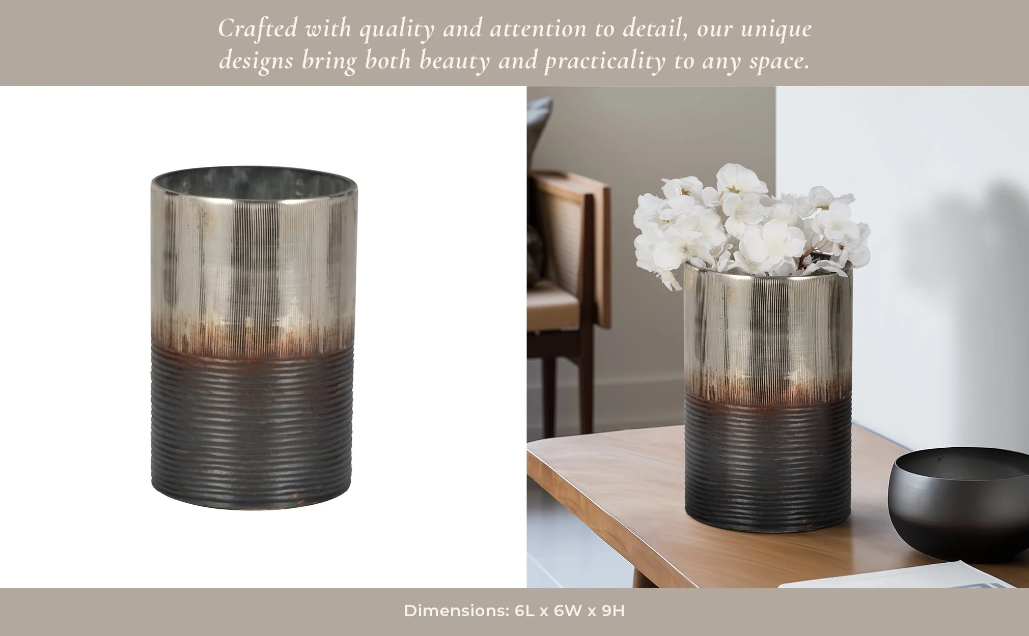 Glass, 9" Metallic 2-tone Vase, Silver - Image 11