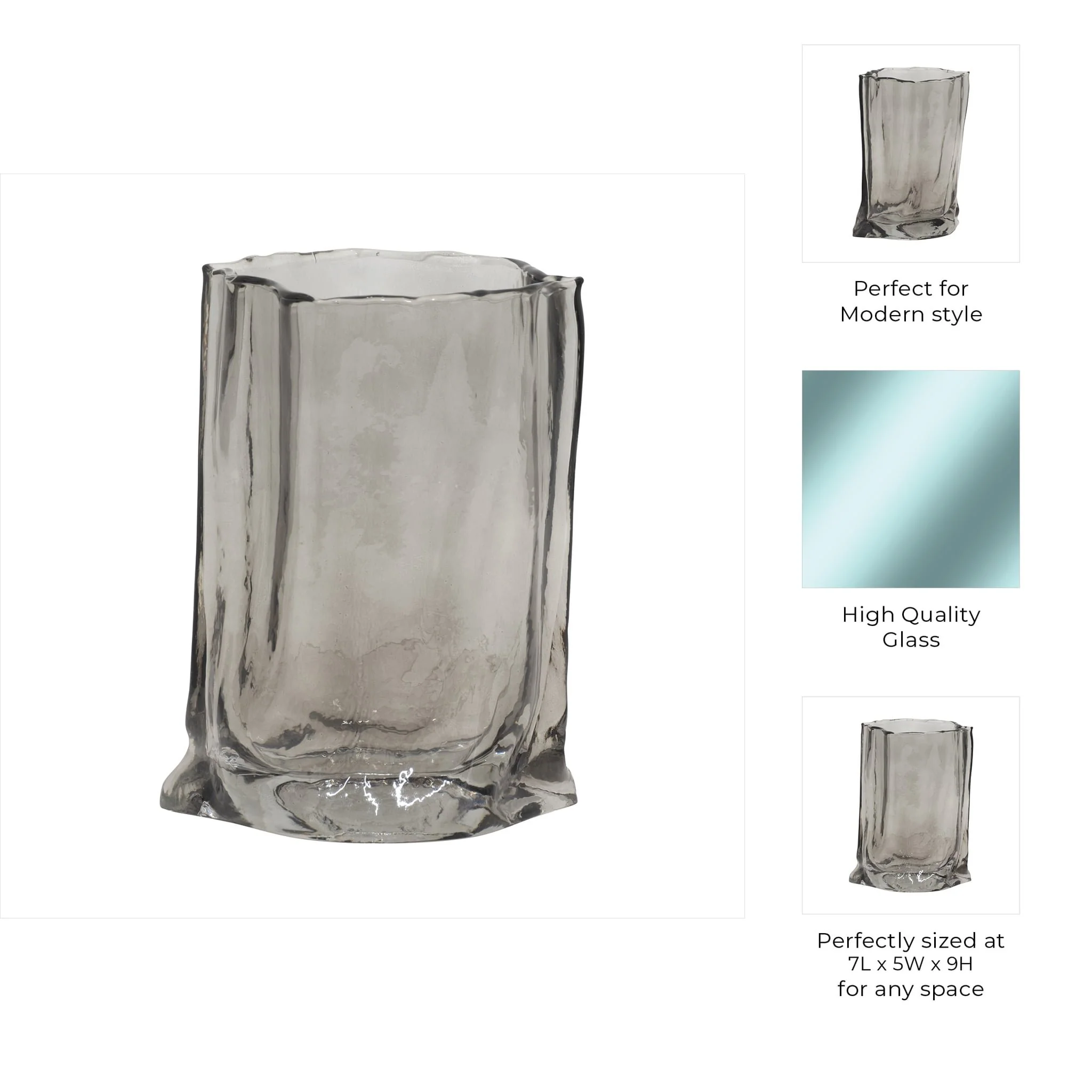 Glass, 9" Paper Bag Vase, Smoke - Image 10
