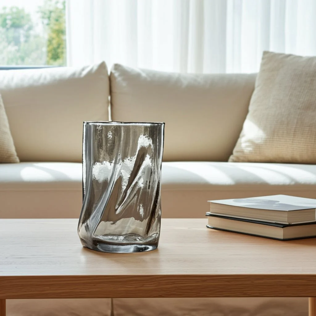 Glass, 9" Paper Bag Vase, Smoke - Image 14