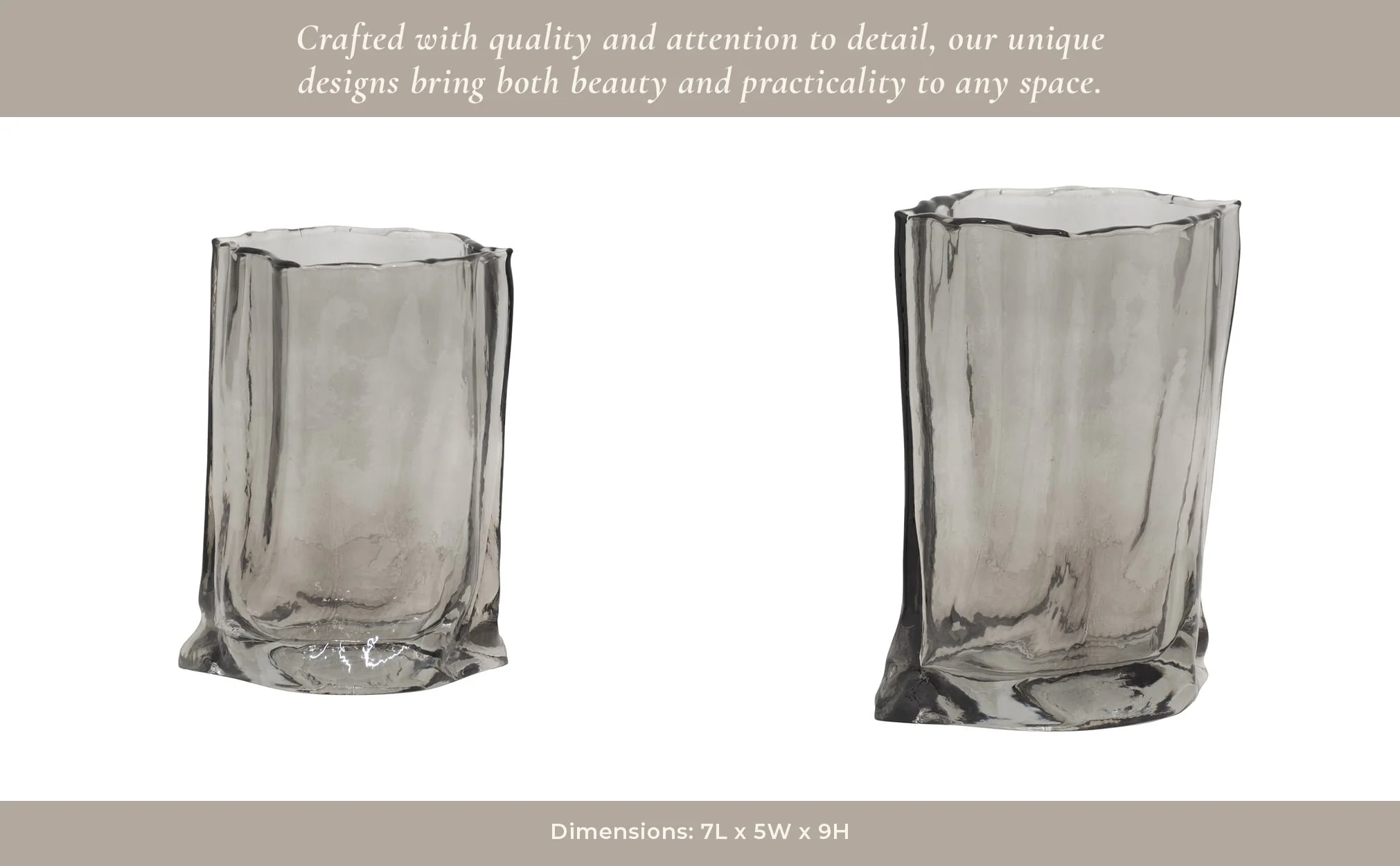 Glass, 9" Paper Bag Vase, Smoke - Image 15