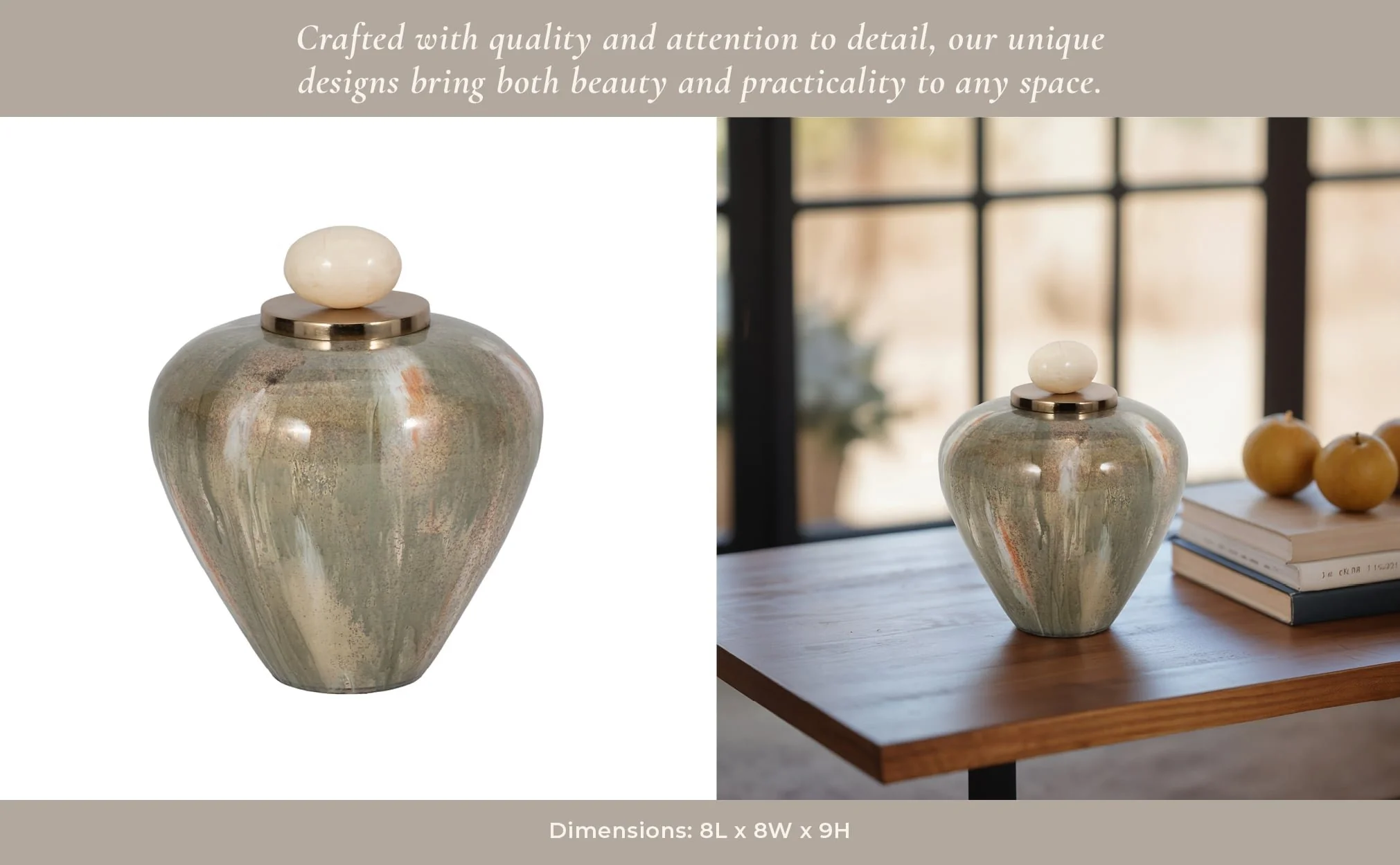 Glass, 9" Temple Vase W/ Resin Topper, Blush/green - Image 10