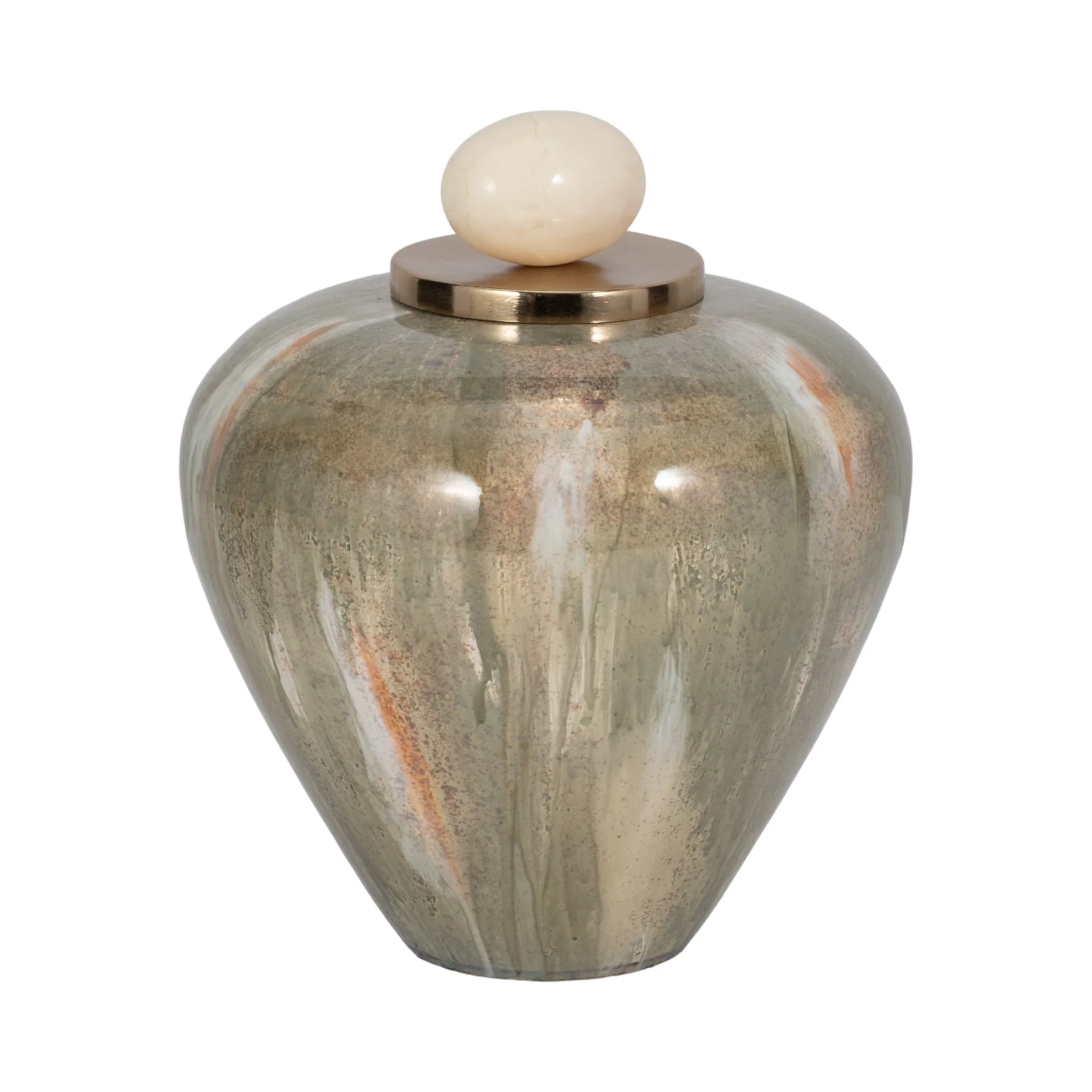 Glass, 9" Temple Vase W/ Resin Topper, Blush/green - Image 2