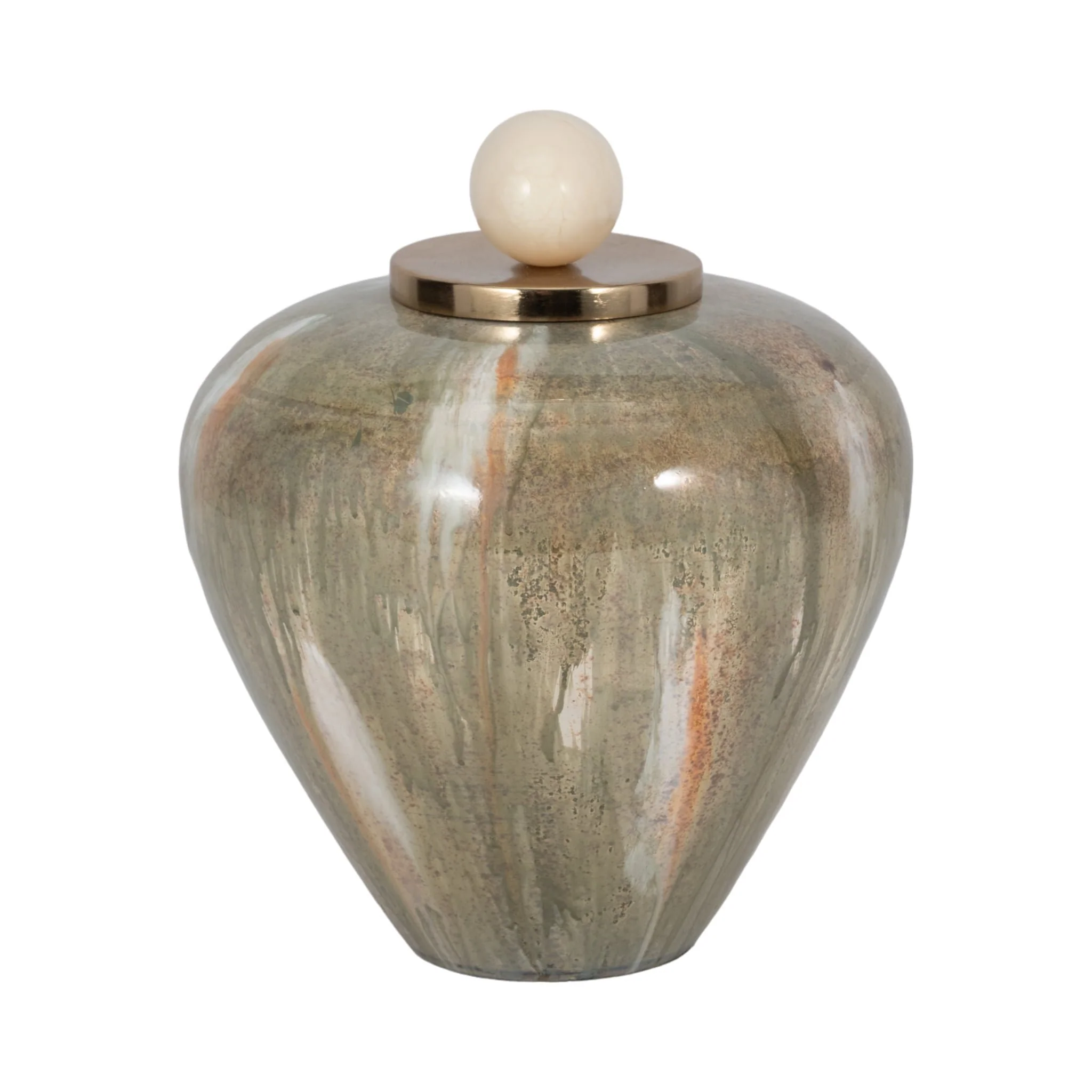 Glass, 9" Temple Vase W/ Resin Topper, Blush/green - Image 3