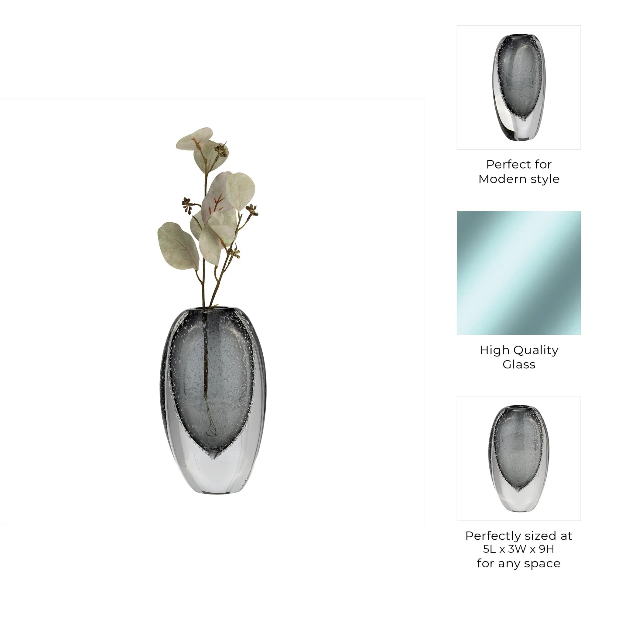 Glass, 9"h Ellipse Vase, Smoke - Image 10