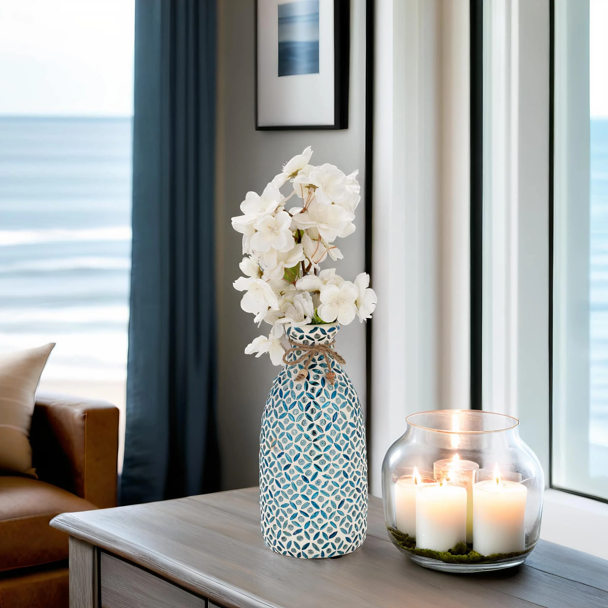 Glass, 9"h Mosaic Vase, Blue - Image 11