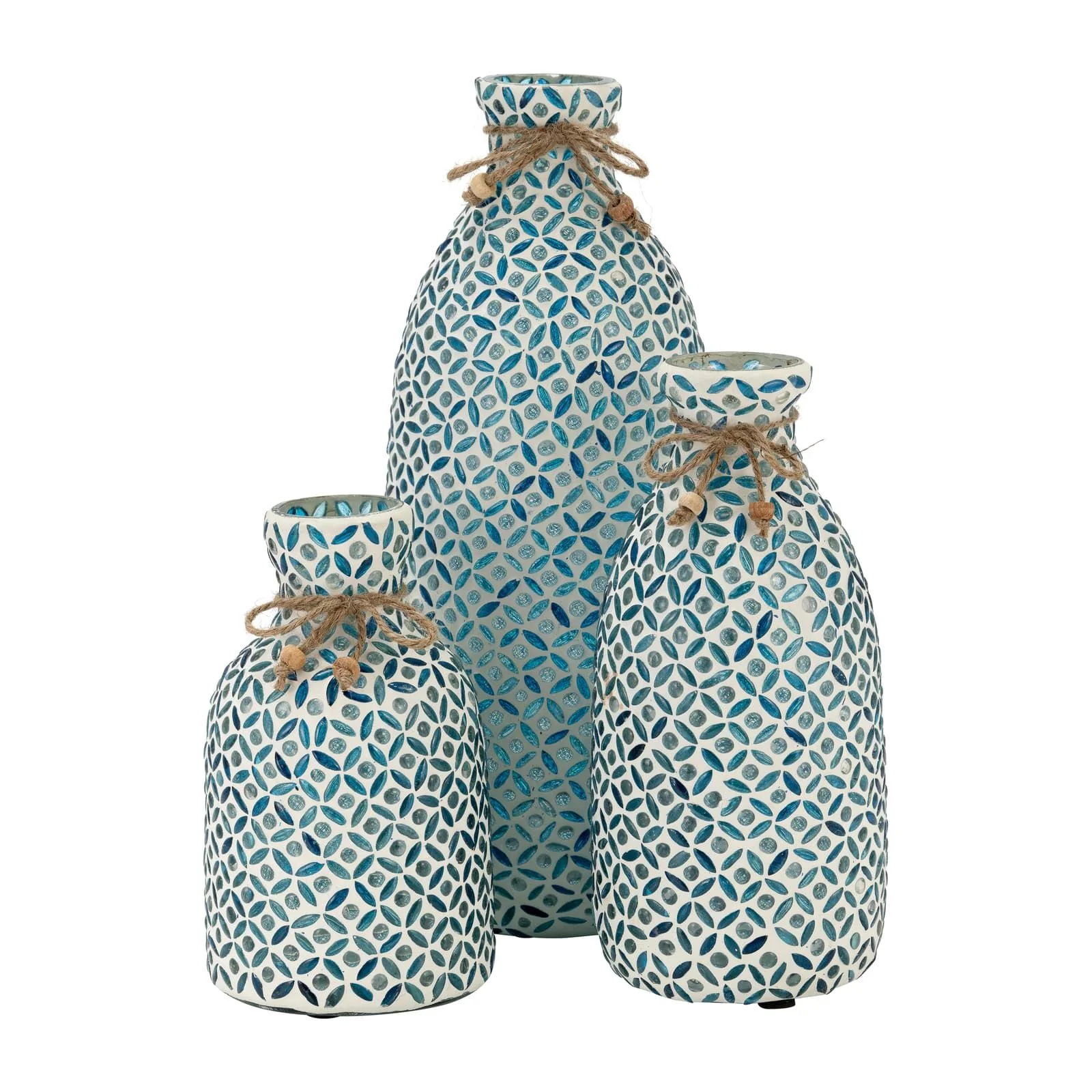 Glass, 9"h Mosaic Vase, Blue - Image 6