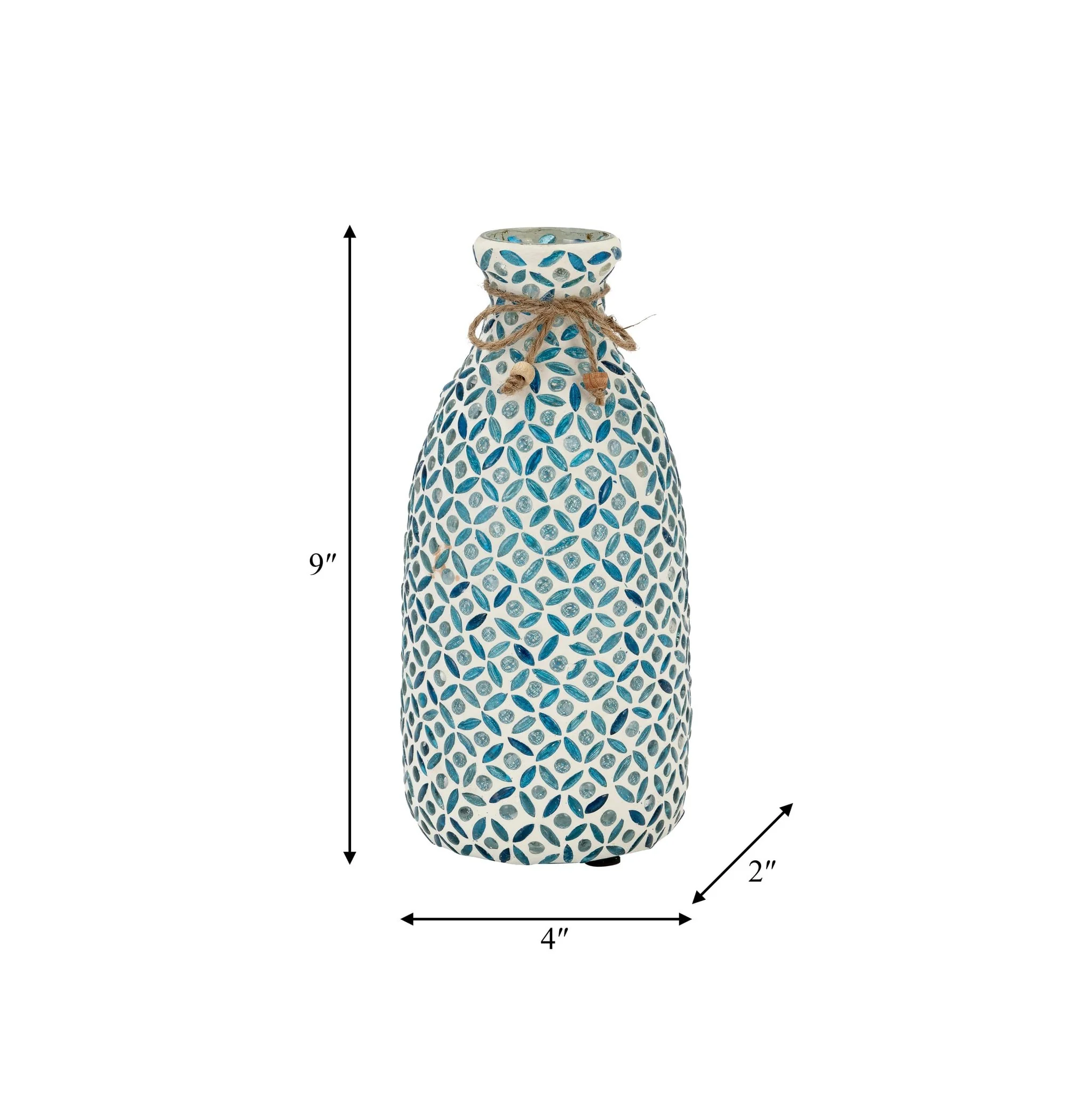 Glass, 9"h Mosaic Vase, Blue - Image 7
