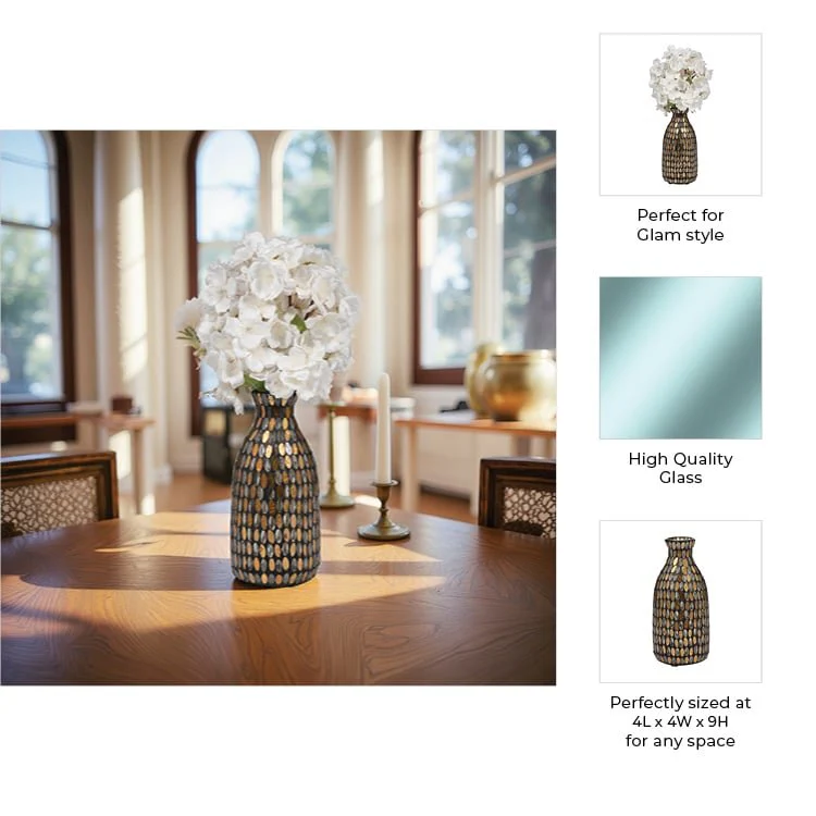 Glass, 9"h Mosaic Vase, Copper - Image 8