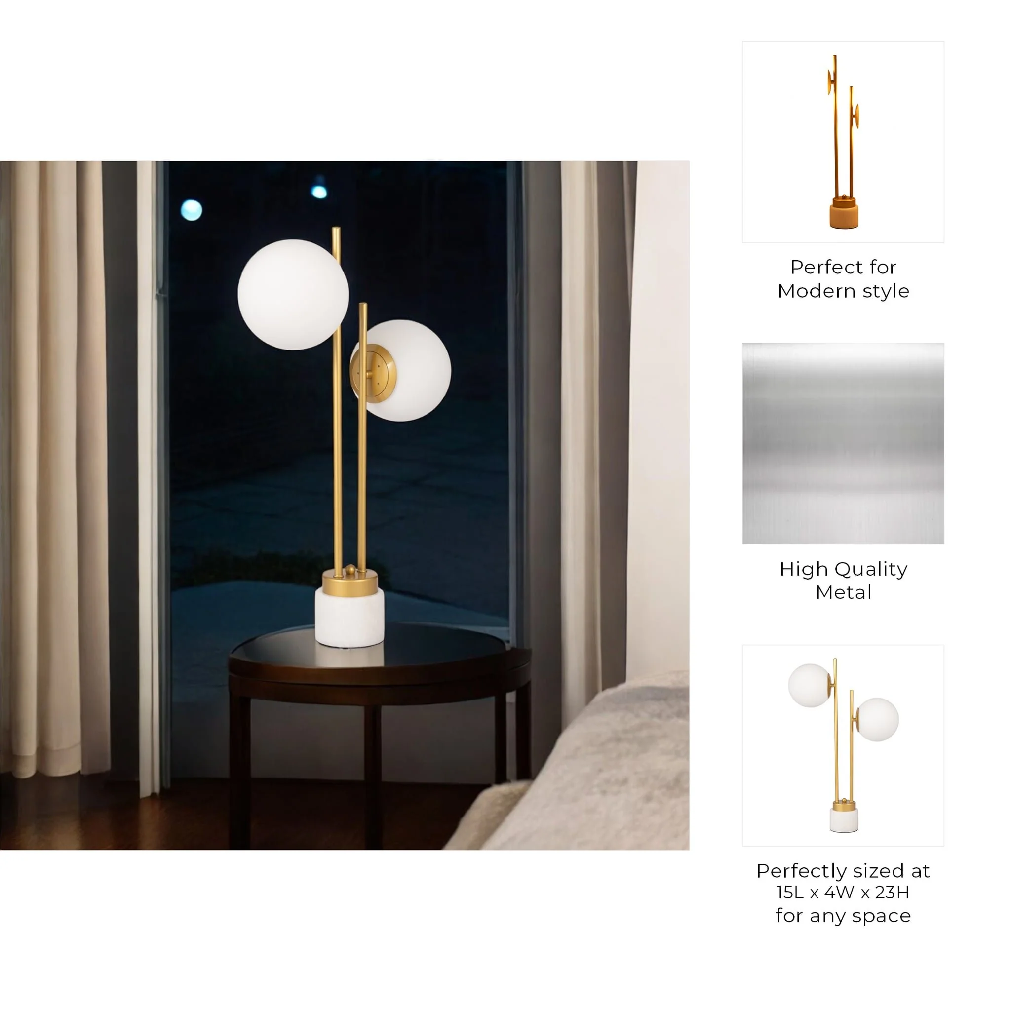 Glass/brass 23" Double Diffuser Table Lamp, Gold - Image 10