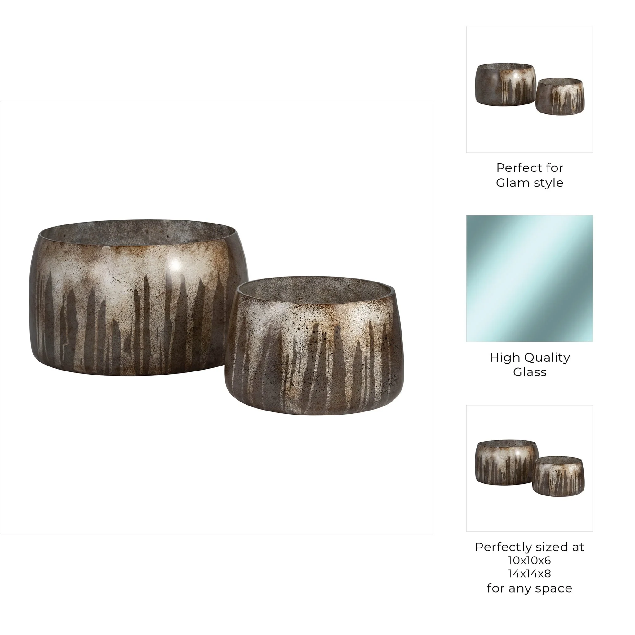 Glass, S/2 10/14" Decorative Bowls, Bronze - Image 10