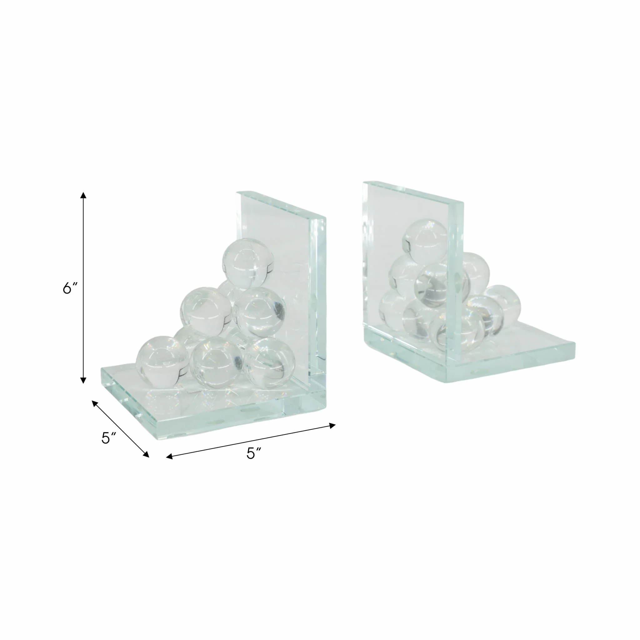 Glass, S/2 6" Orb Bookends, Clear - Image 8