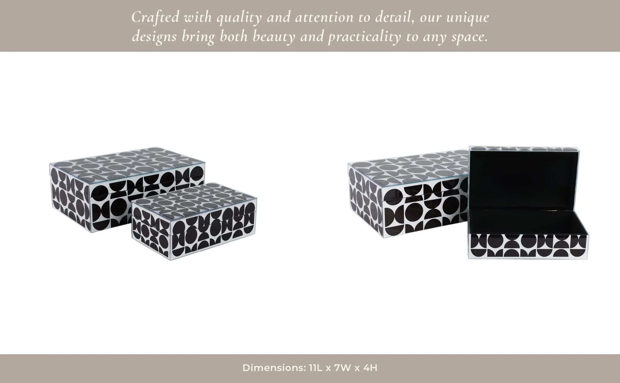 Glass, S/2 8/11" Modern Print Boxes, Black/white - Image 9