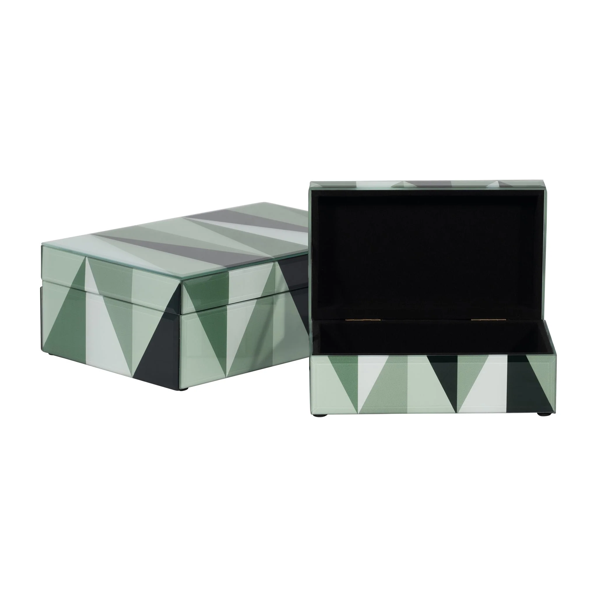 Glass, S/2 8/11" Triangles Boxes, Green/white - Image 2