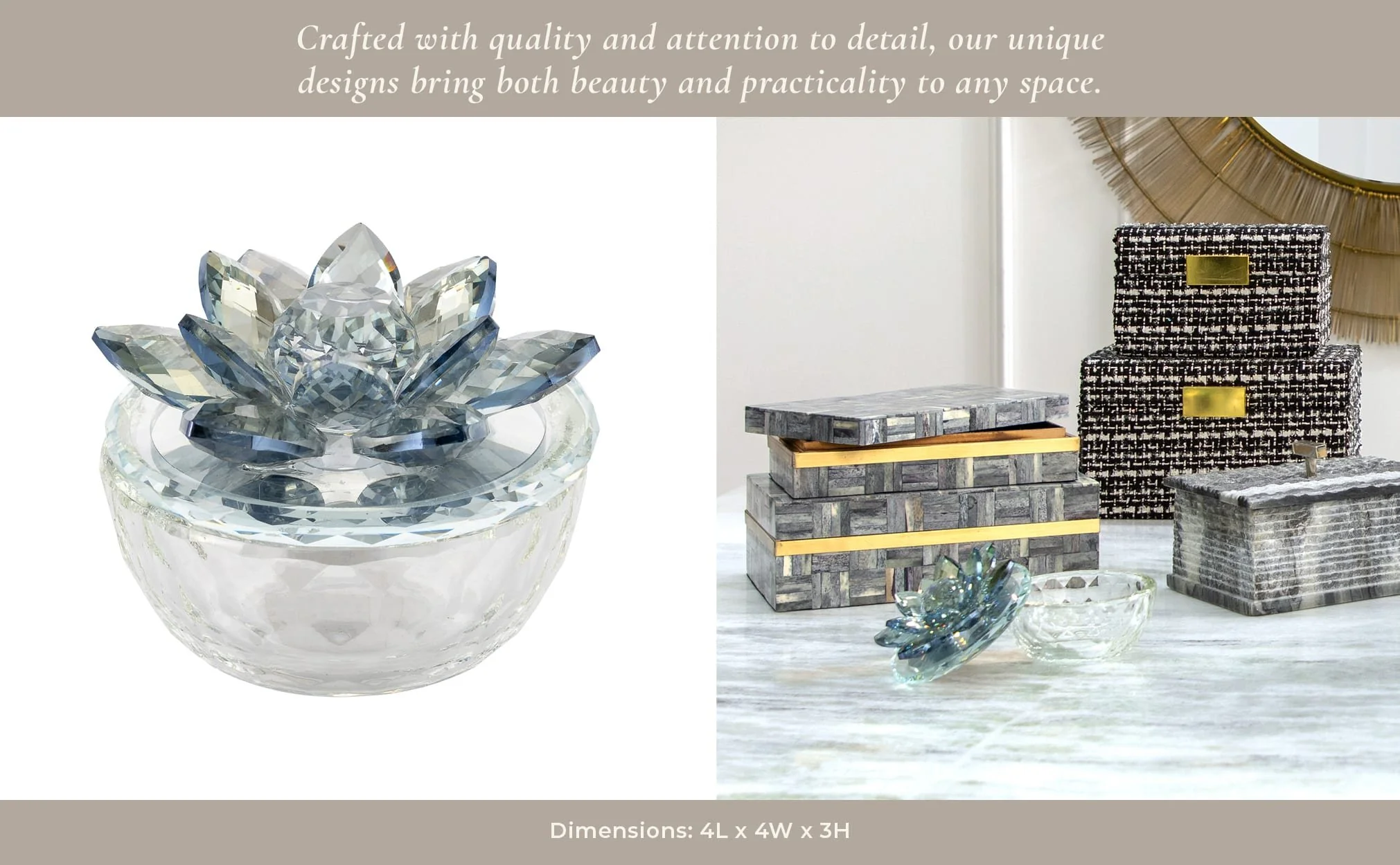 Glass Trinket Box Clear W/lt Blue Lotus Top - Image 11