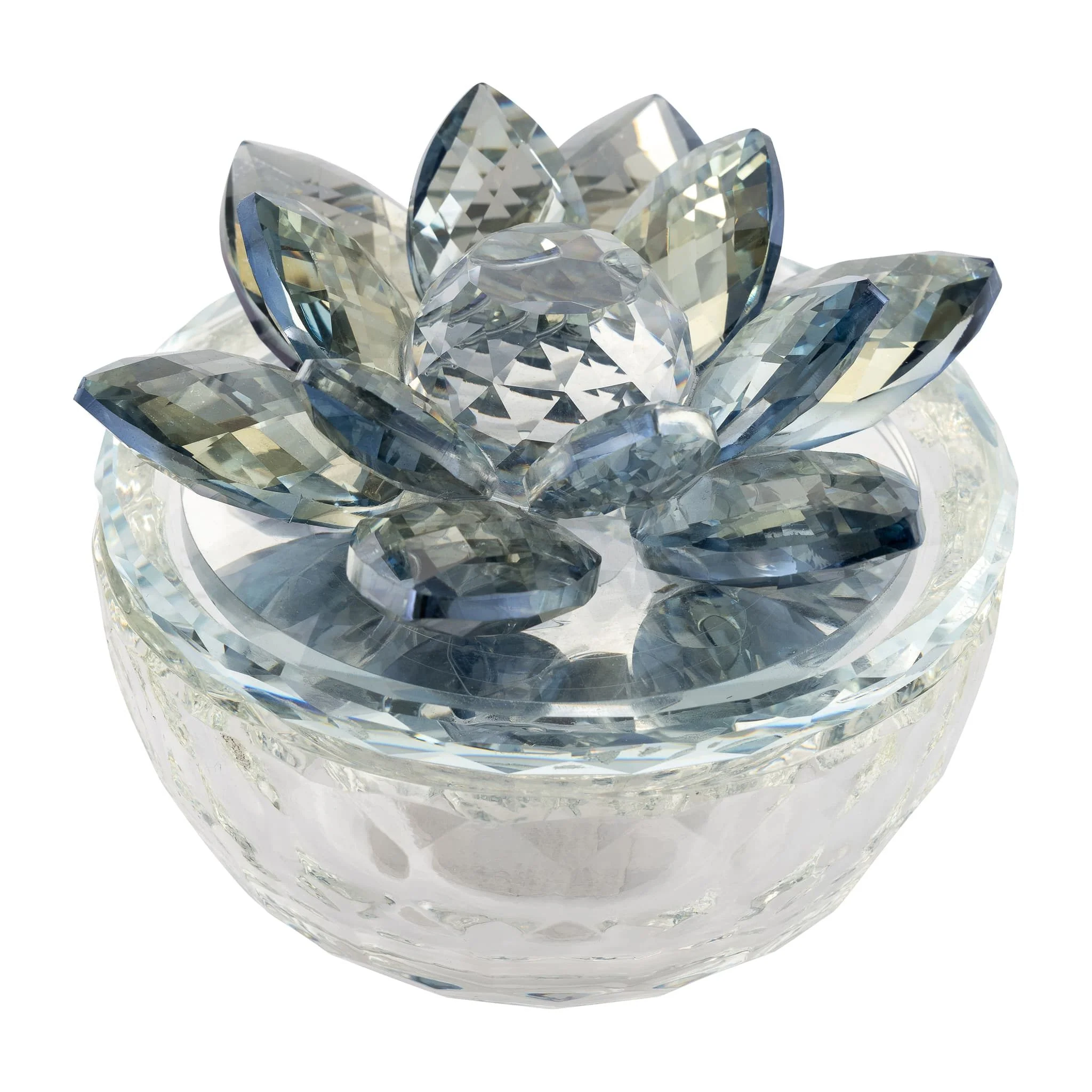 Glass Trinket Box Clear W/lt Blue Lotus Top - Image 2