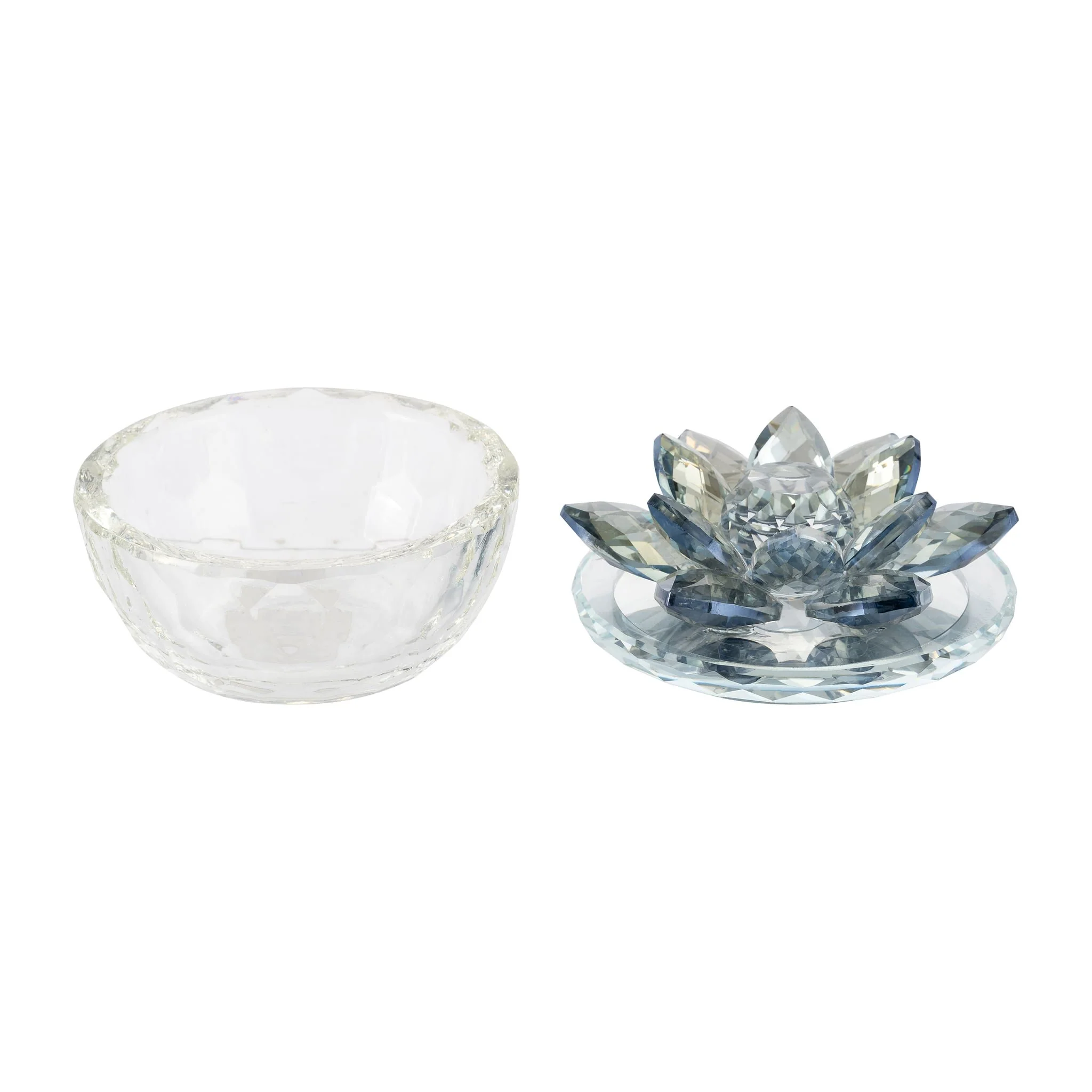 Glass Trinket Box Clear W/lt Blue Lotus Top - Image 3