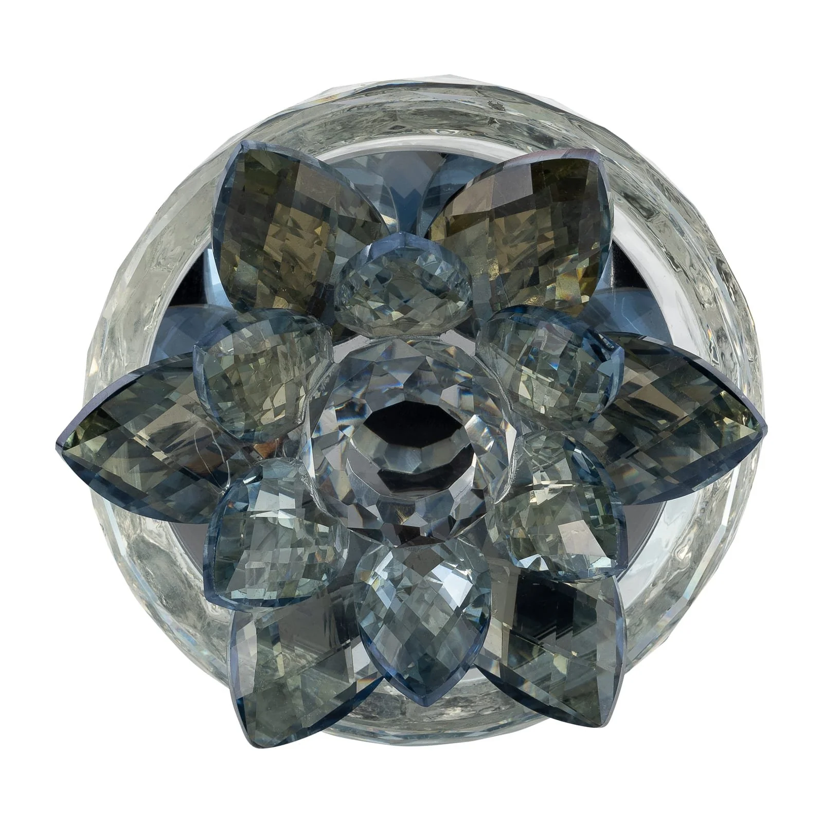 Glass Trinket Box Clear W/lt Blue Lotus Top - Image 5